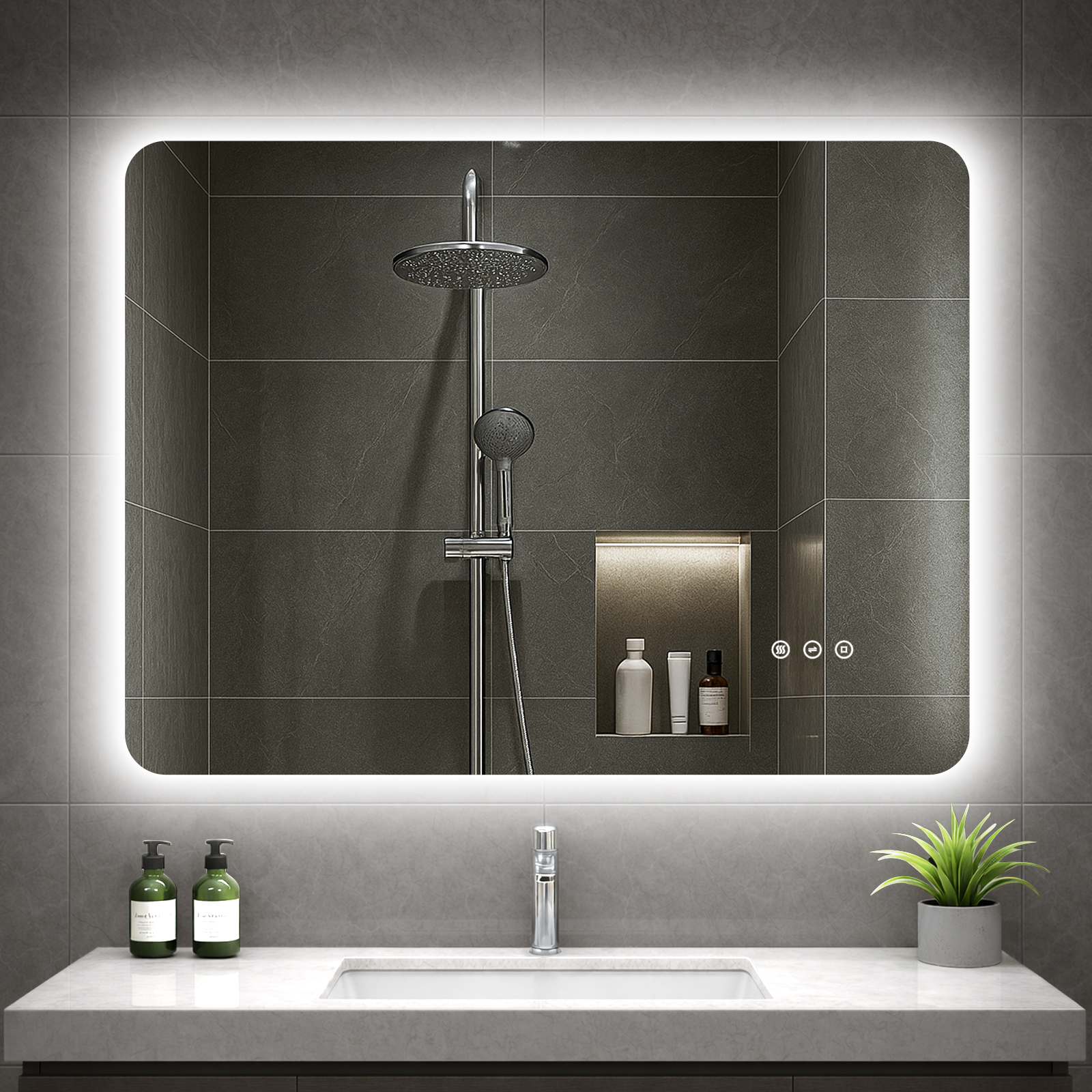Badspiegel Mit Beleuchtung 80x60 Cm, Led Spiegel Bad Mit Licht, 3 Lichtfarben, Dimmbar, Antibeschlag, Speicherfunktion, Ip44, Horizontal/vertikal Montierbar, Rückbeleuchtung
