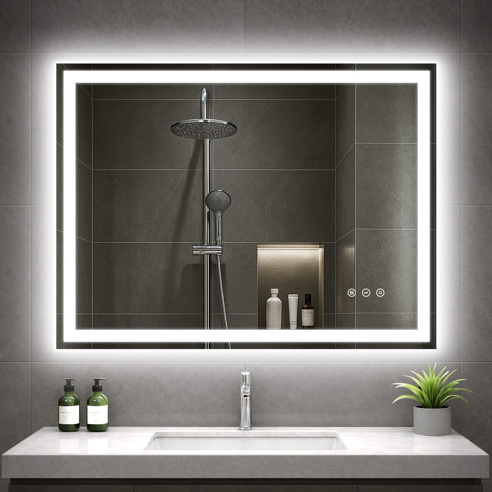Badezimmerspiegel Mit Beleuchtung, 80x60cm Led Spiegel Mit Licht, 3 Farben Dimmbar, Antibeschlag, Memory-funktion, 4mm Hd Hartglas, Ip44, Horizontal/vertikal, Alurahmen
