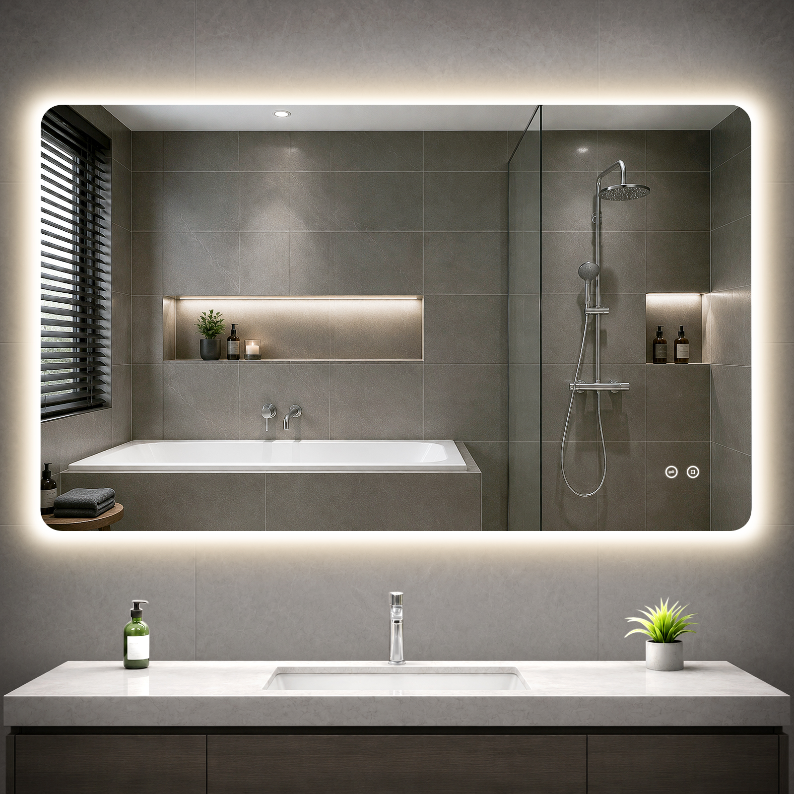Badspiegel Mit Beleuchtung, 100x60cm Led Spiegel Mit Licht, 3 Lichtfarben, Dimmbar, Speicherfunktion, Ip44, Rückbeleuchtet, 4mm Hd-glas, Für Badezimmer, Wc, Flur