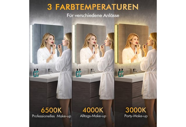 Badspiegel Mit Beleuchtung, 100x60cm Led Spiegel Mit Licht, 3 Lichtfarben, Dimmbar, Speicherfunktion, Ip44, Rückbeleuchtet, 4mm Hd-glas, Für Badezimmer, Wc, Flur