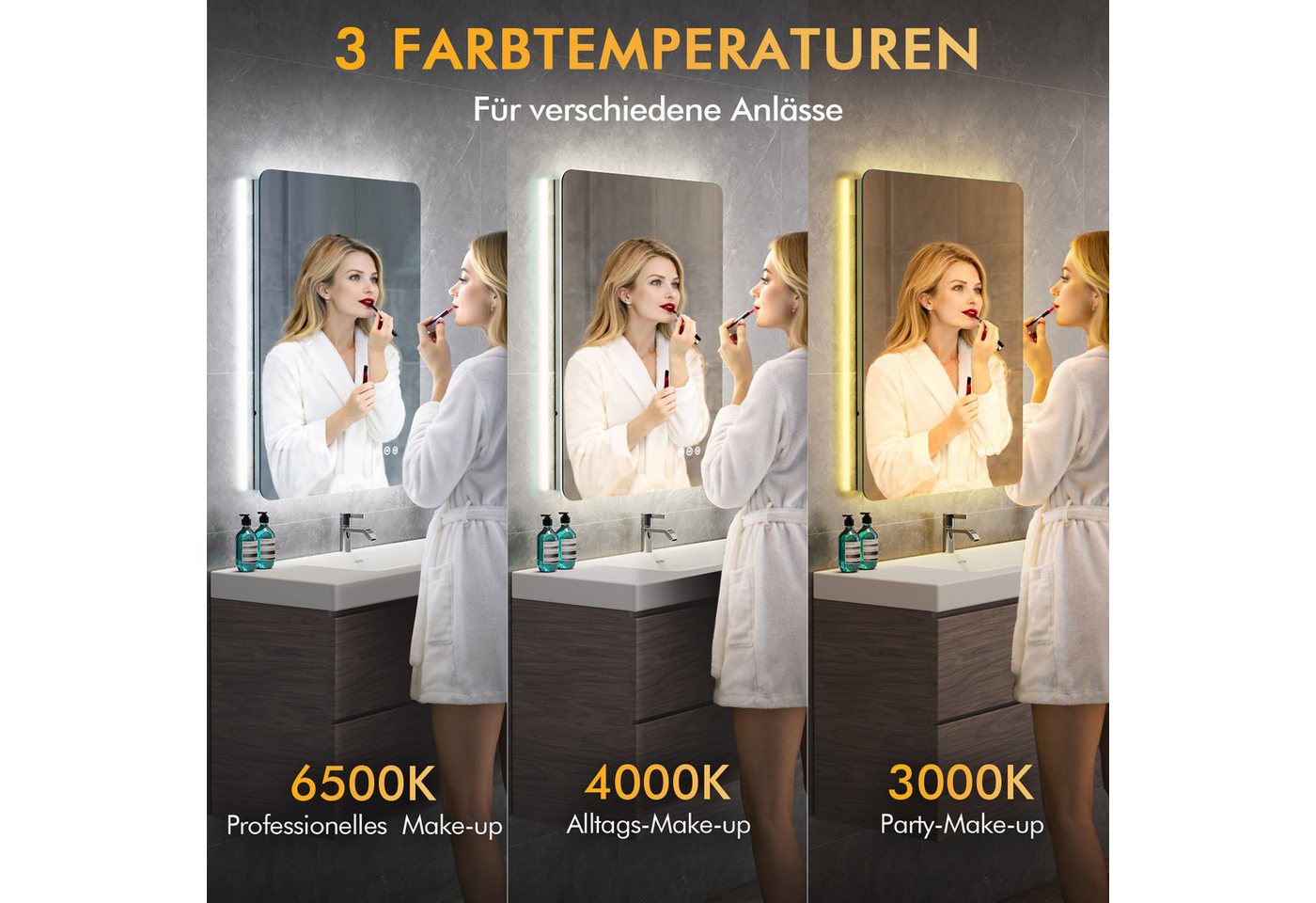Badezimmerspiegel Mit Beleuchtung 50x70cm, Led Spiegel Bad Mit Licht, 3 Lichtfarben, Dimmbar, Antibeschlag, Speicherfunktion, Ip44, Horizontal/vertikal, 4mm Hd Hartglas,alurahmen