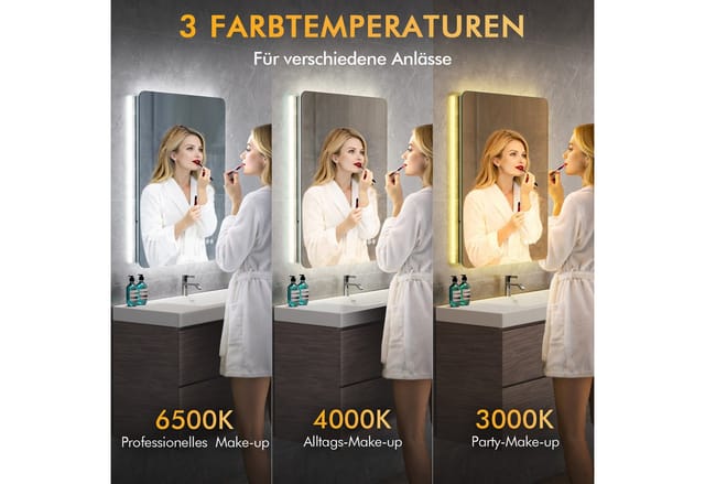 Badezimmerspiegel Mit Beleuchtung 50x70cm, Led Spiegel Bad Mit Licht, 3 Lichtfarben, Dimmbar, Antibeschlag, Speicherfunktion, Ip44, Horizontal/vertikal, 4mm Hd Hartglas,alurahmen