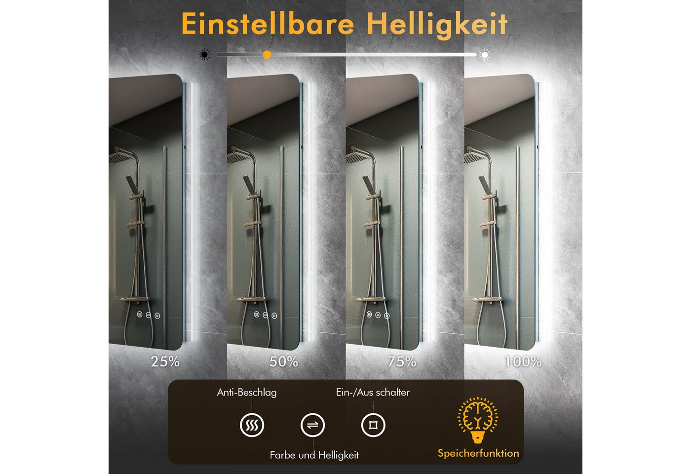 Badezimmerspiegel Mit Beleuchtung 50x70cm, Led Spiegel Bad Mit Licht, 3 Lichtfarben, Dimmbar, Antibeschlag, Speicherfunktion, Ip44, Horizontal/vertikal, 4mm Hd Hartglas,alurahmen Bild 2
