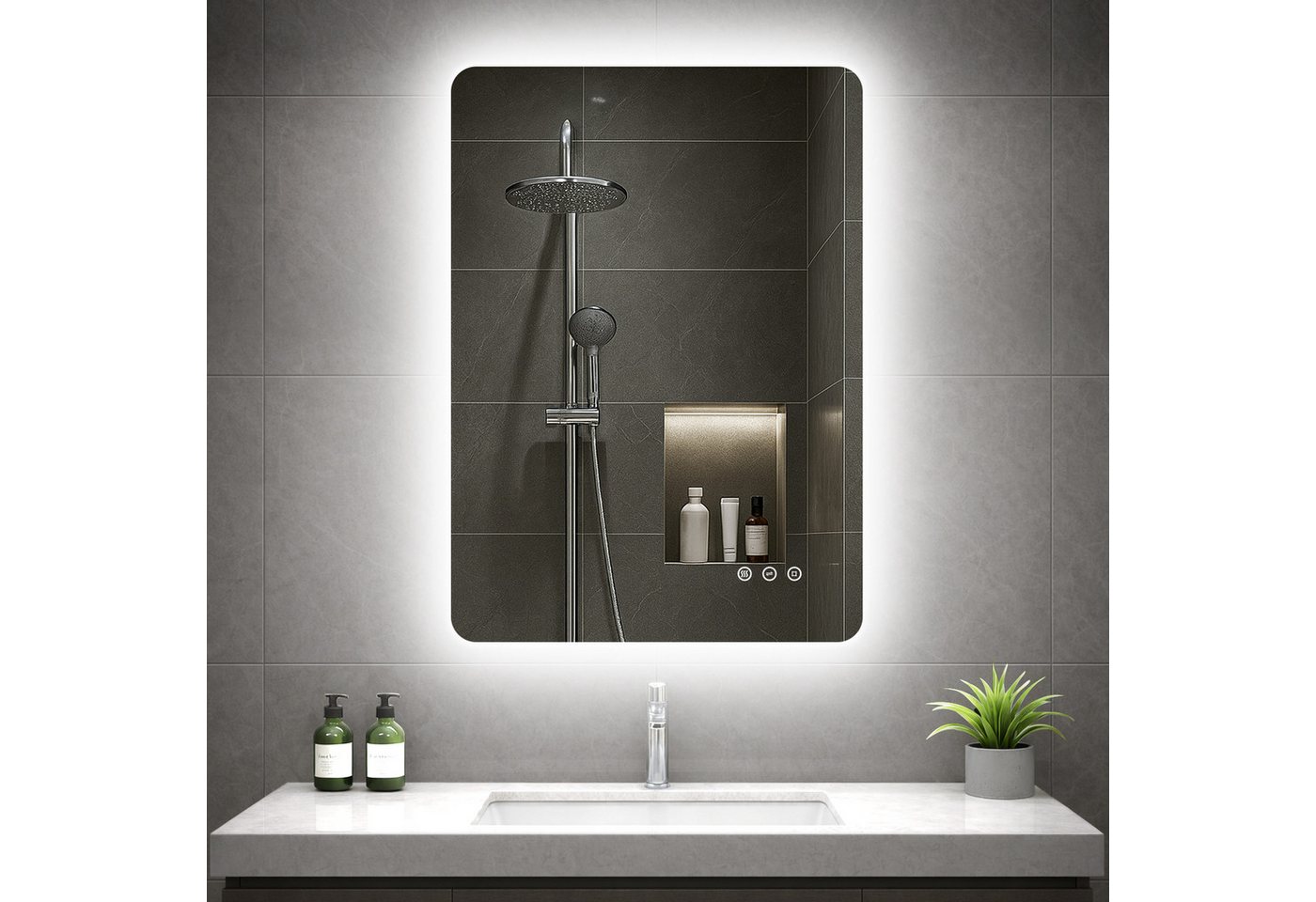 Badezimmerspiegel Mit Beleuchtung 50x70cm, Led Spiegel Bad Mit Licht, 3 Lichtfarben, Dimmbar, Antibeschlag, Speicherfunktion, Ip44, Horizontal/vertikal, 4mm Hd Hartglas,alurahmen Bild 5