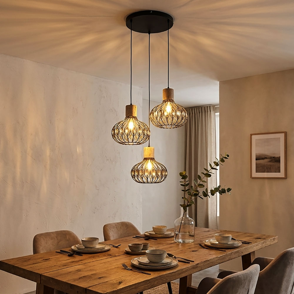 Led Hängeleuchte Pendelleuchte Esszimmerlampe 3-flammig Schwarz Metall Ø 47 Cm