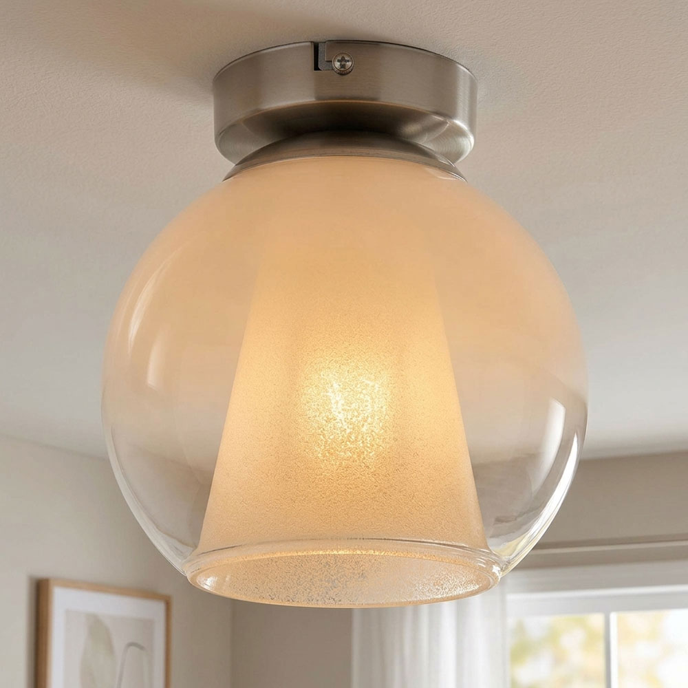 Led Deckenleuchte Deckenlampe Verchromt Wohnzimmerlampe Glaskugel Opal H 19 Cm