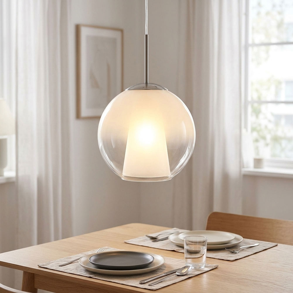 Led Pendelleuchte Hängelampe Esszimmerlampe Nickel Glaskugel Opal H 120 Cm