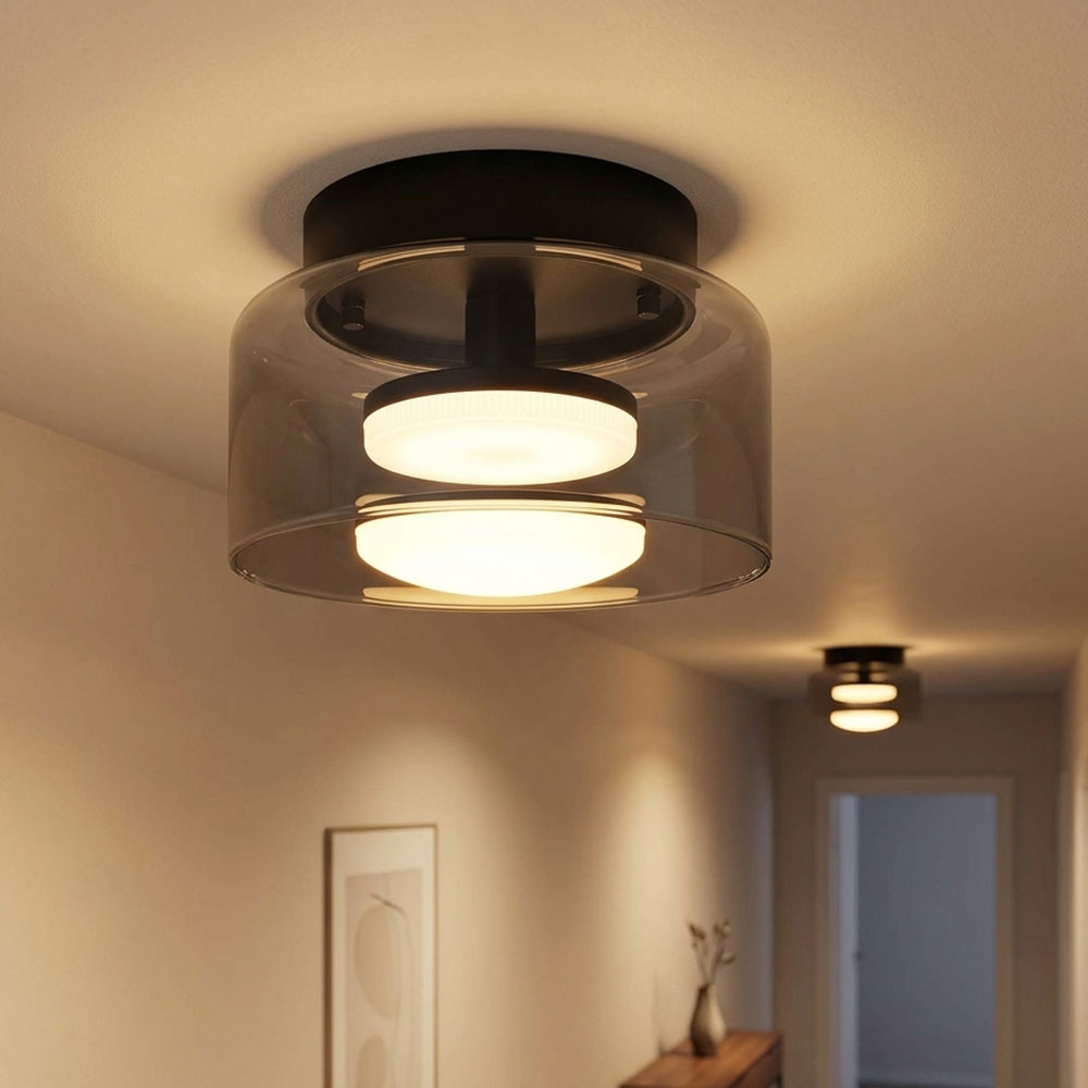 2x Led Deckenleuchte Deckenlampe Schlafzimmerlampe Grau Aluminium H 13 Cm
