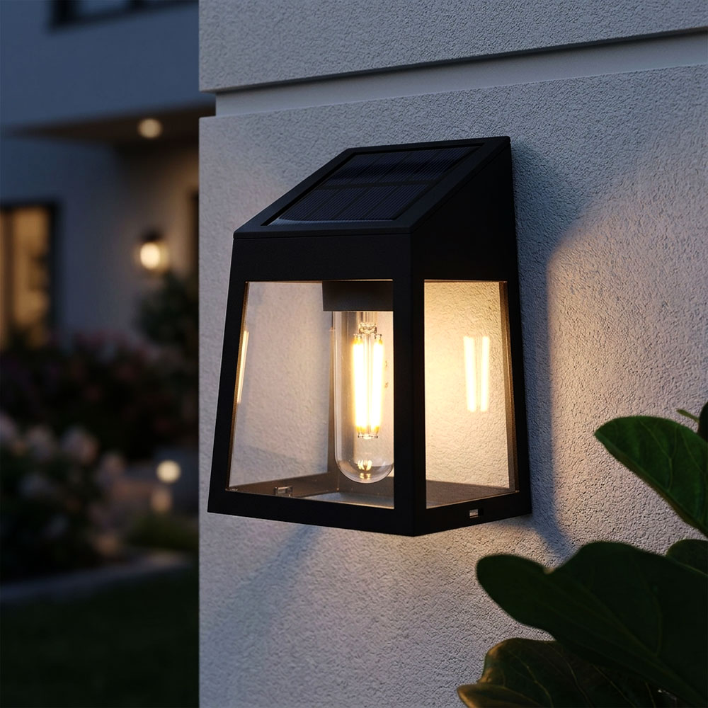 Led Solar-wandleuchte Außenwandlampe Terrasse Dämmerungssensor Schwarz H 13,6 Cm