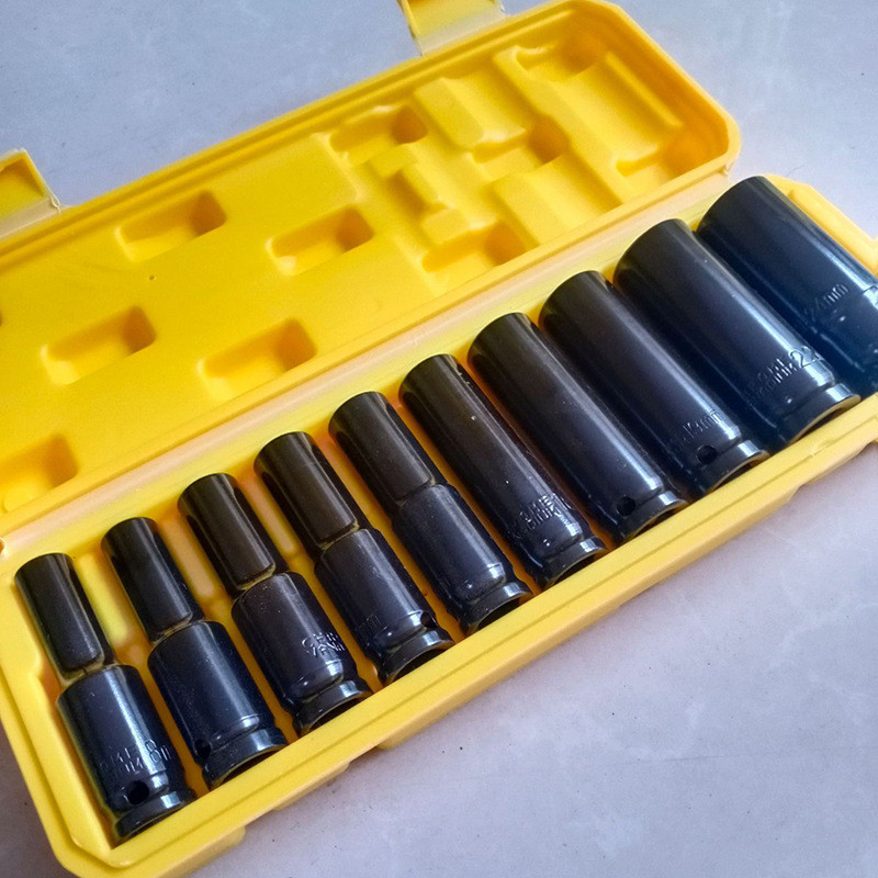 10-teiliges Set Pneumatischer Steckschlüssel (1/2"-antrieb) Aus Chrom-vanadium-stahl, 6-kant, Für Elektroschrauber, Gelbe Box