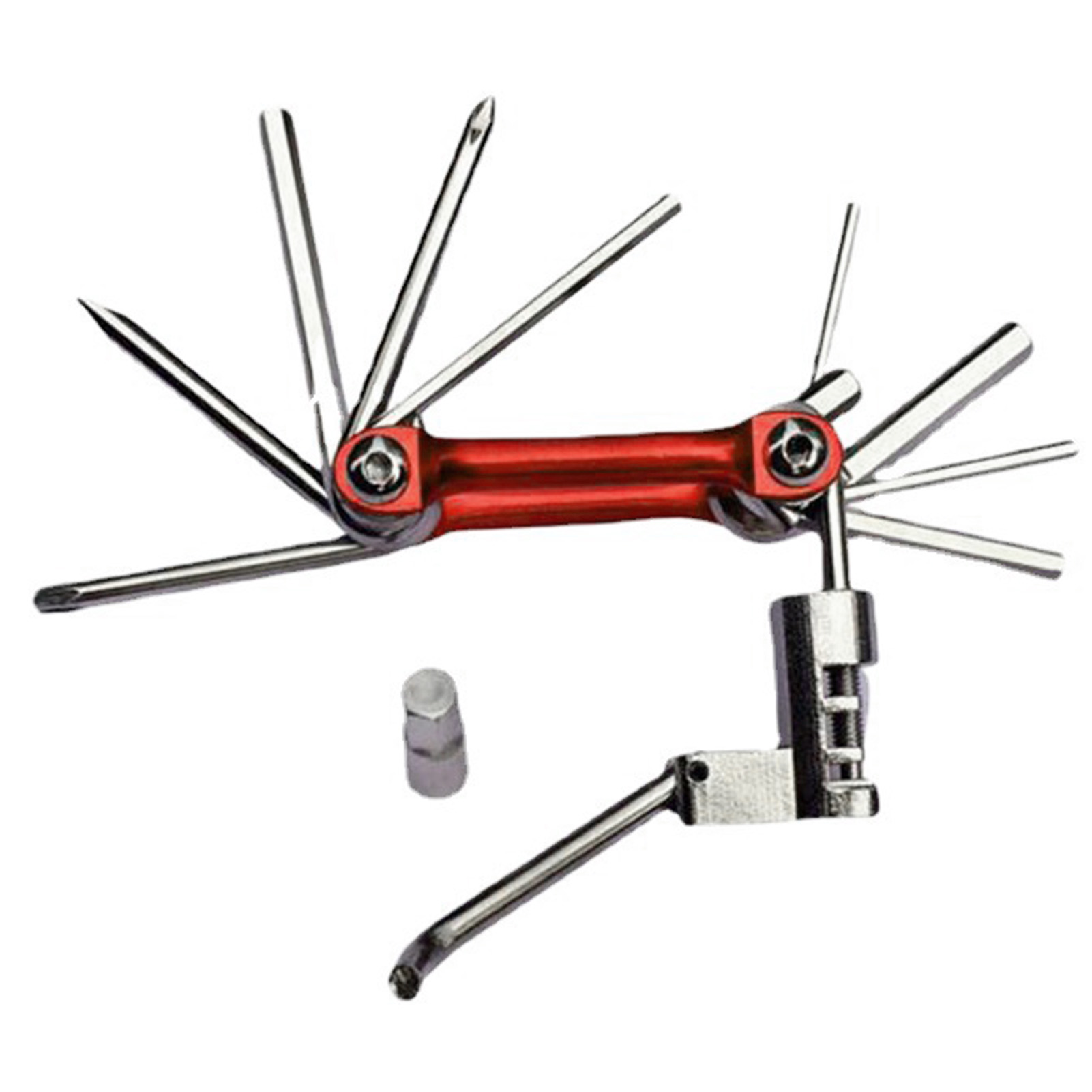 11-in-1 Fahrrad-multitool Mit Kettennieter, Sechskantschlüssel, Schlitzschraubendreher Und Kreuzschlitzschraubendreher – Multifunktions-fahrradreparaturwerkzeug, Rot