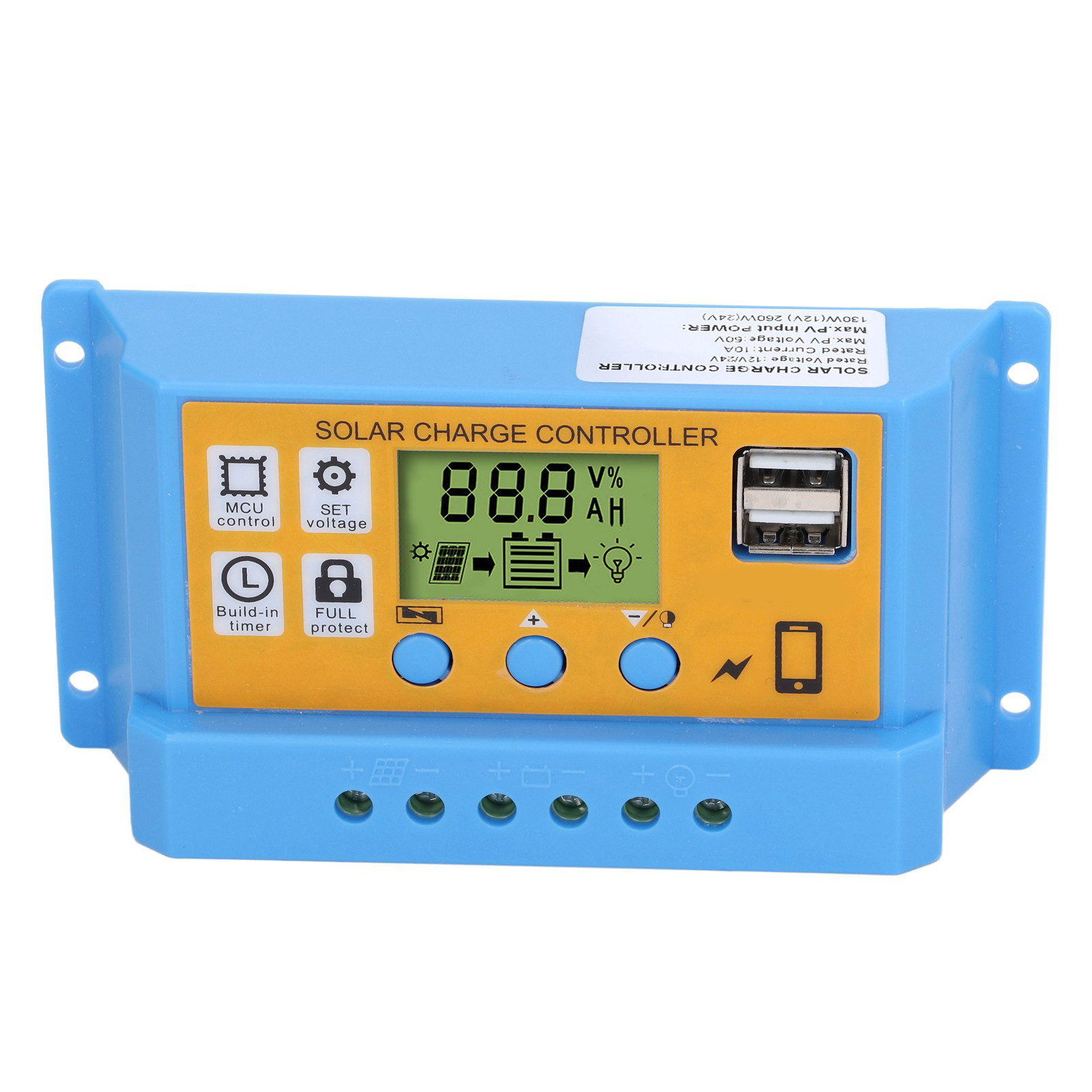 Solarladeregler Mit Digitalanzeige, Intelligenter Batterieregler, 12 V, 24 V, 10 A, 130 W (12 V), 260 W (24 V)
