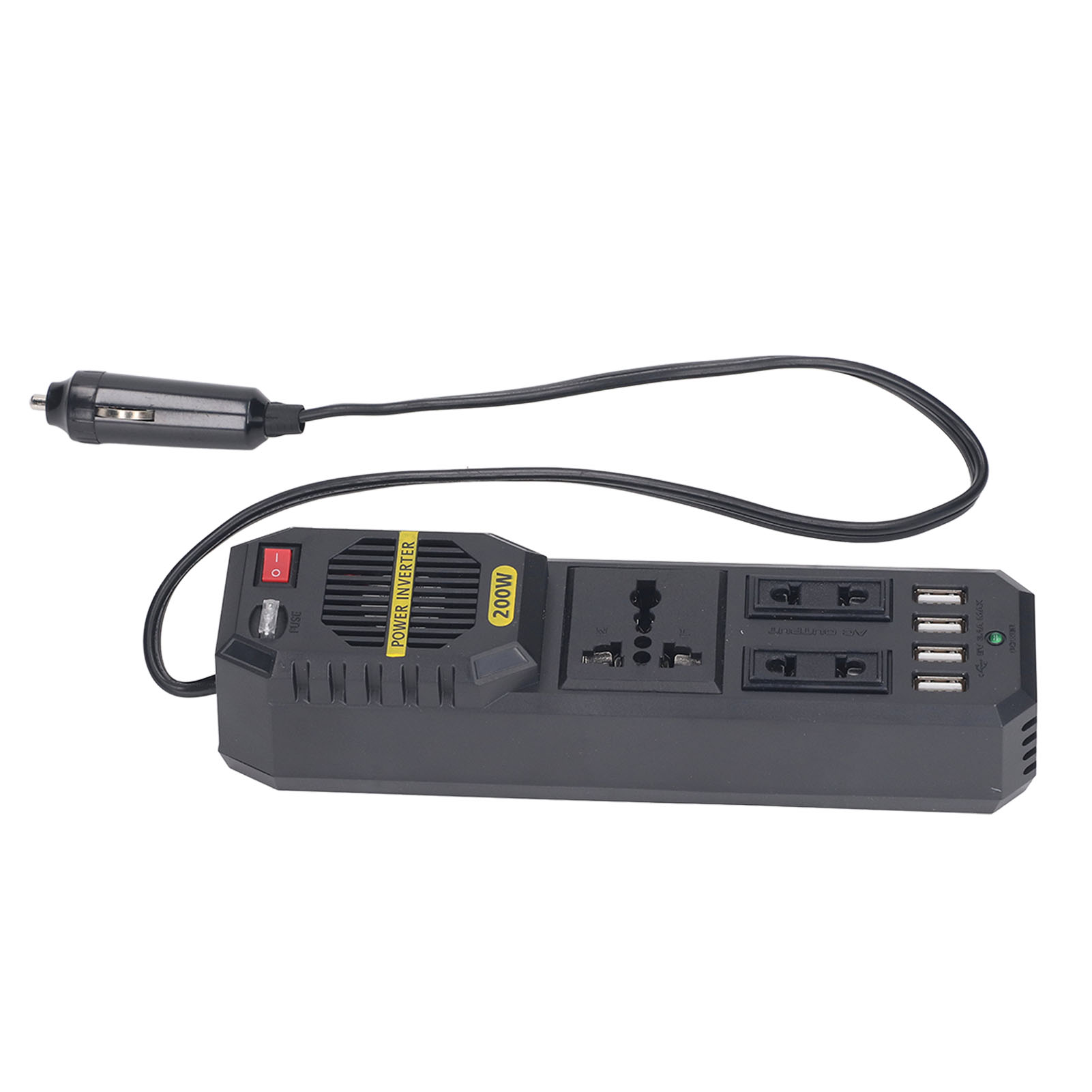 Kfz-wechselrichter 200w Dc 12v Auf Ac 220v Für Fahrzeuge, Steckeradapter, Steckdosenkonverter Mit 4 Usb-anschlüssen Und 3 Steckdosen