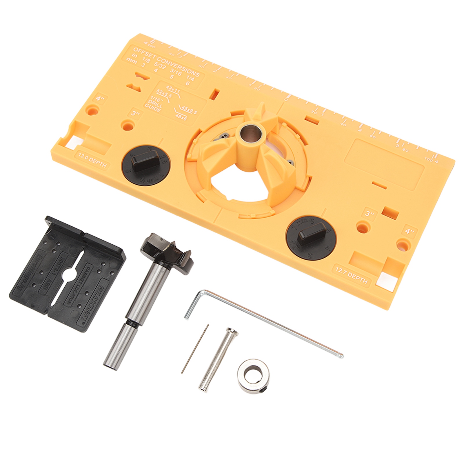 35-mm-scharnierbohrlehre, Holzbearbeitungs-scharnierloch-bohrschablone Mit Fräser Und 1/16-zoll-bohrer, Gelb