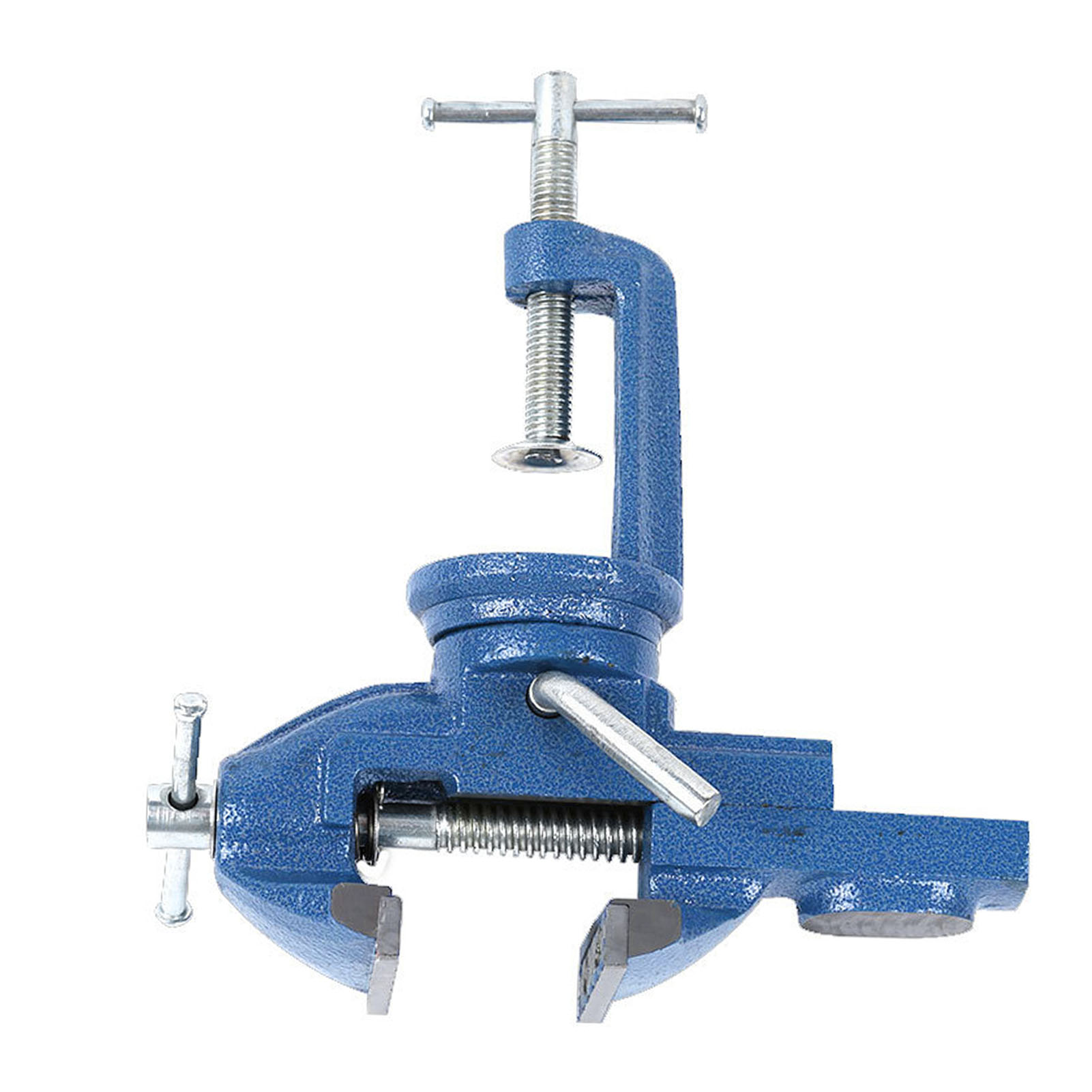 Schraubstock Aus Legiertem Stahl, 300 Kg Spannkraft, Für Holzbearbeitungstische, Mit Rutschfester Unterlage, Blau, 70 Mm