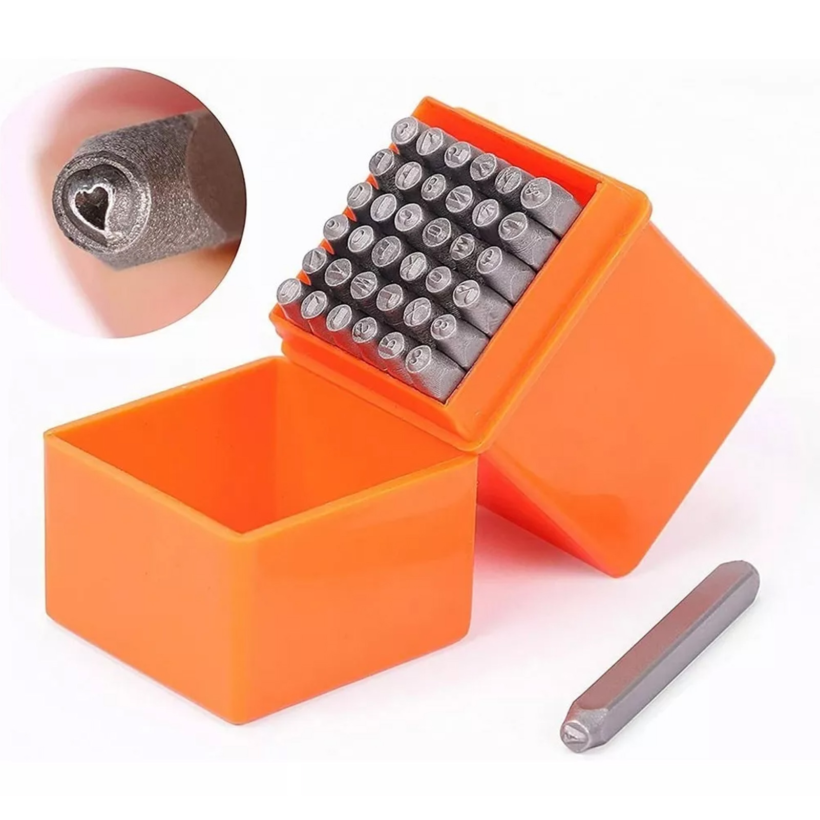 37-teiliges Stahlstempelset: 26 Buchstaben, 9 Zahlen, 1 Symbol, 1 Herzform. Tragbarer Metallstempel Für Leder.