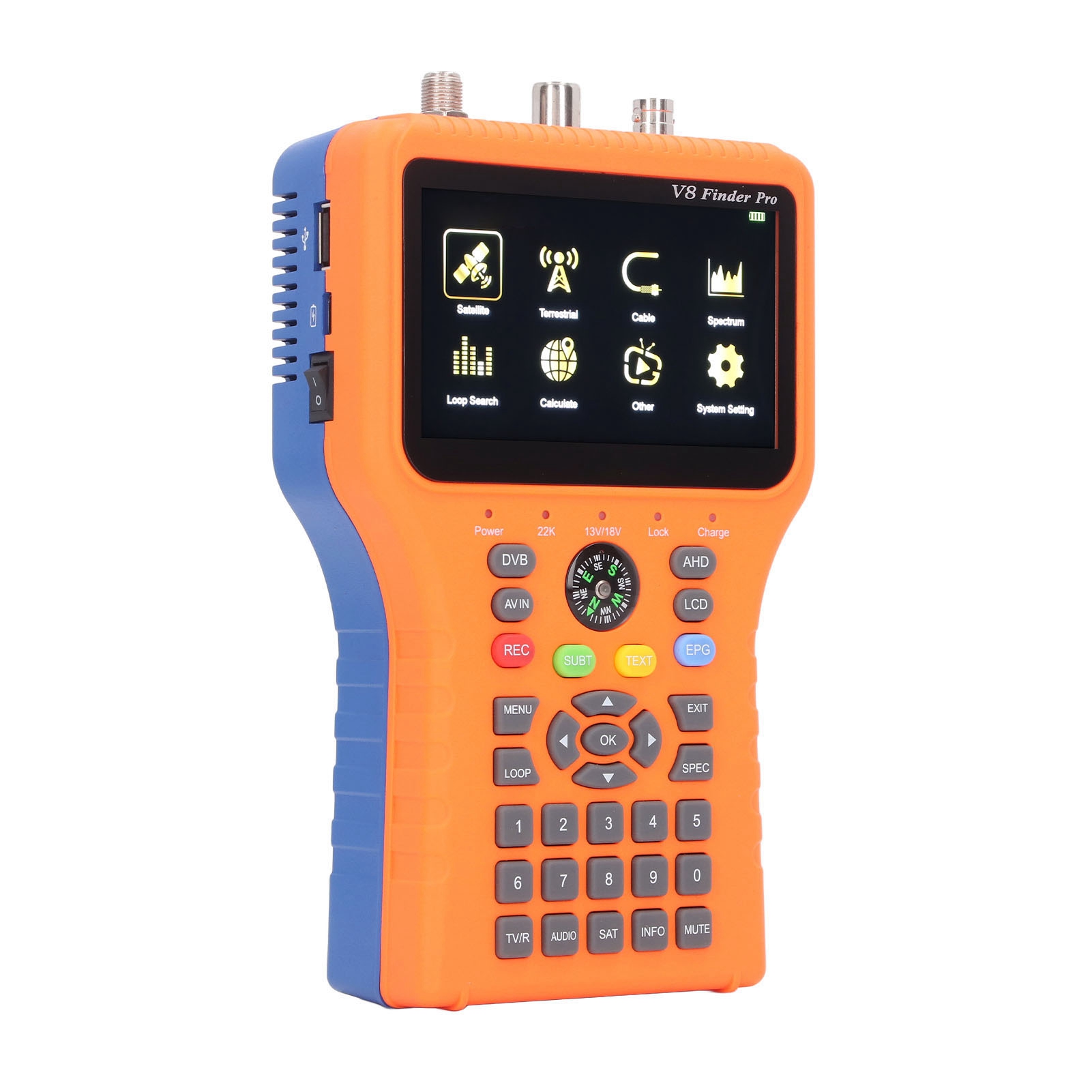 Satellitenfinder V8 Finder Pro2 Fta Dvb S2 S2x Signalmesser Mit 4,3-zoll-lcd-bildschirm Und Kompassfunktion, 100 Bis 240 V
