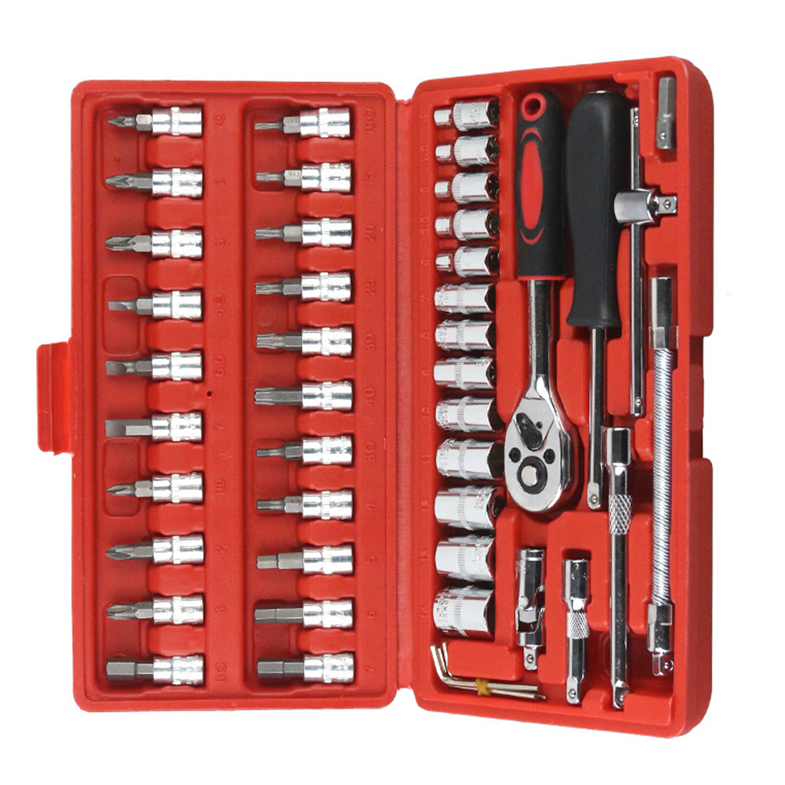 Steckschlüssel-set Mit 1/4"-schaft, Cr-v-rotationsbits, Steckschlüssel-anschluss Für Haushalt Und Auto, 46-teilig