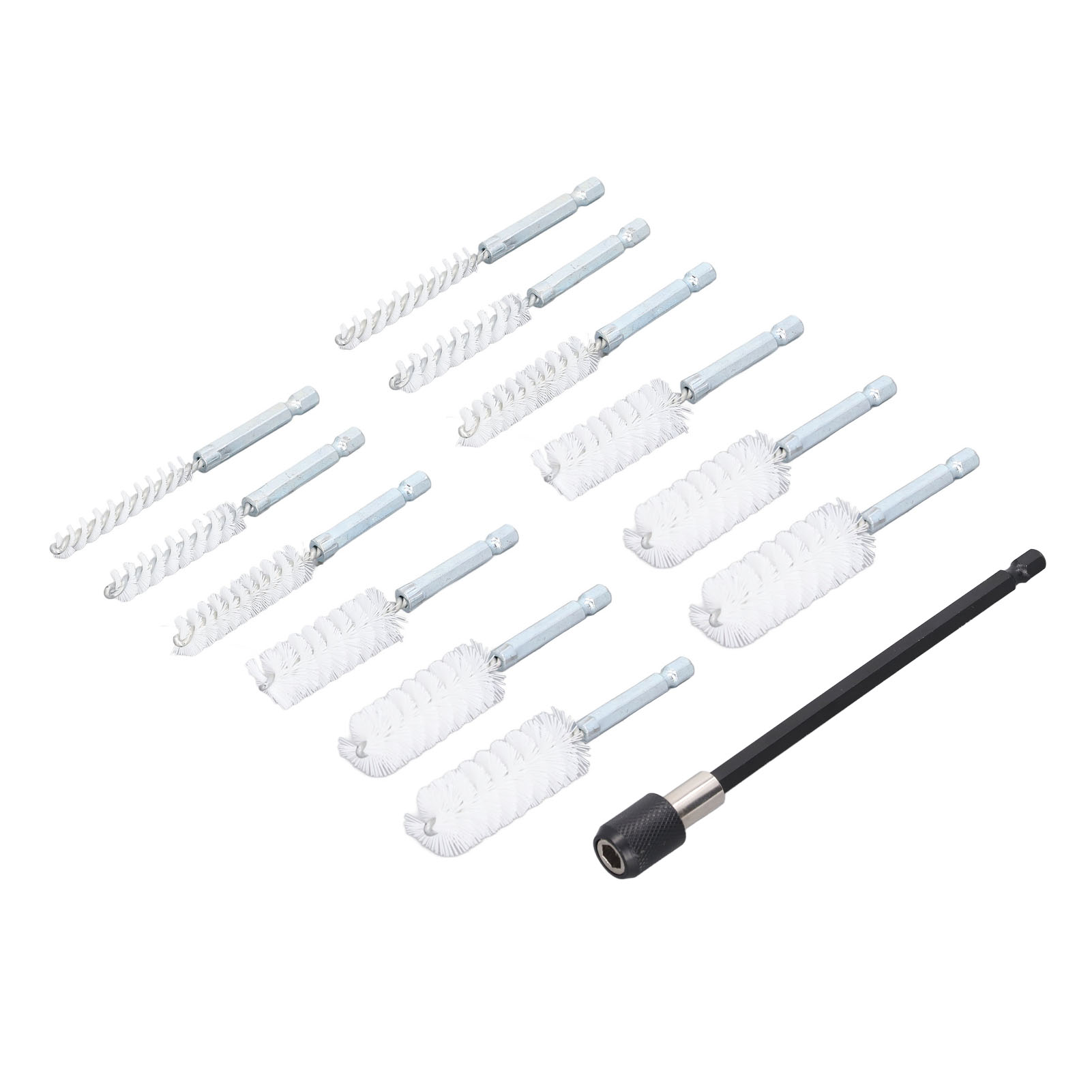 13-teiliges Bohrbürsten-set, 8 Mm, 10 Mm, 12 Mm, 15 Mm, 17 Mm, 19 Mm Durchmesser, 1/4-zoll-schaft, Bohrreinigungsbürsten Mit 15 Cm Verlängerungsstange, Nylon (weiß)