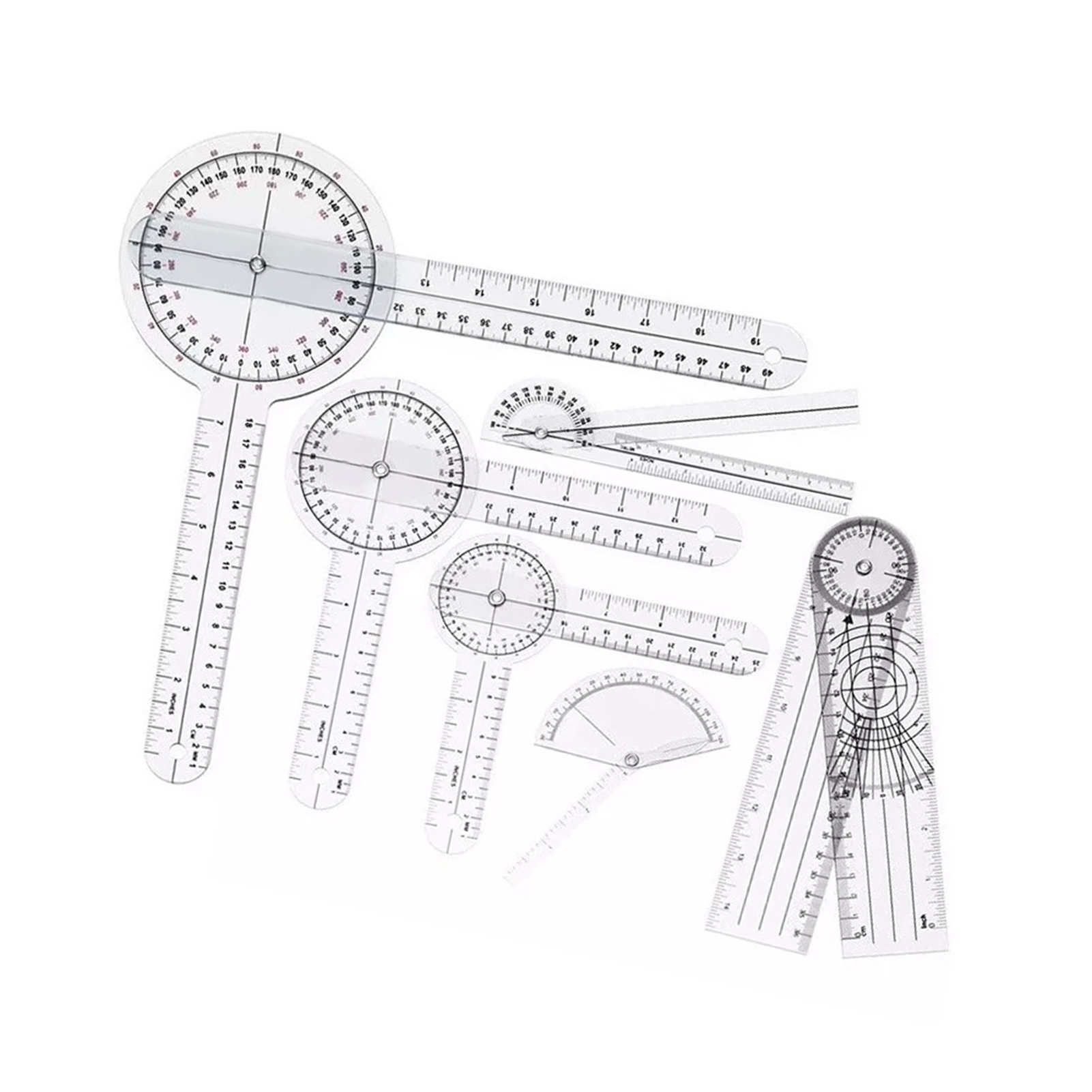 6-teiliges Medizinisches Goniometer-set Aus Transparentem Pvc Mit Verschleißfester Winkelmessskala Für Die Orthopädie