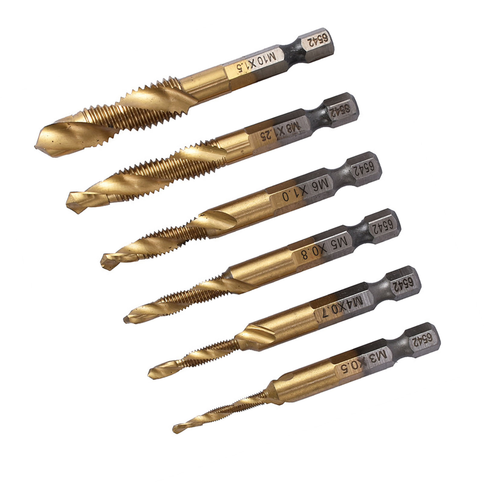 6-teiliges Metrisches Kombinations-gewindebohrer-set, Robuste Ausführung Aus Titanbeschichtung, Hss-gewindebohrer-set M3 M4 M5 M6 M8 M10