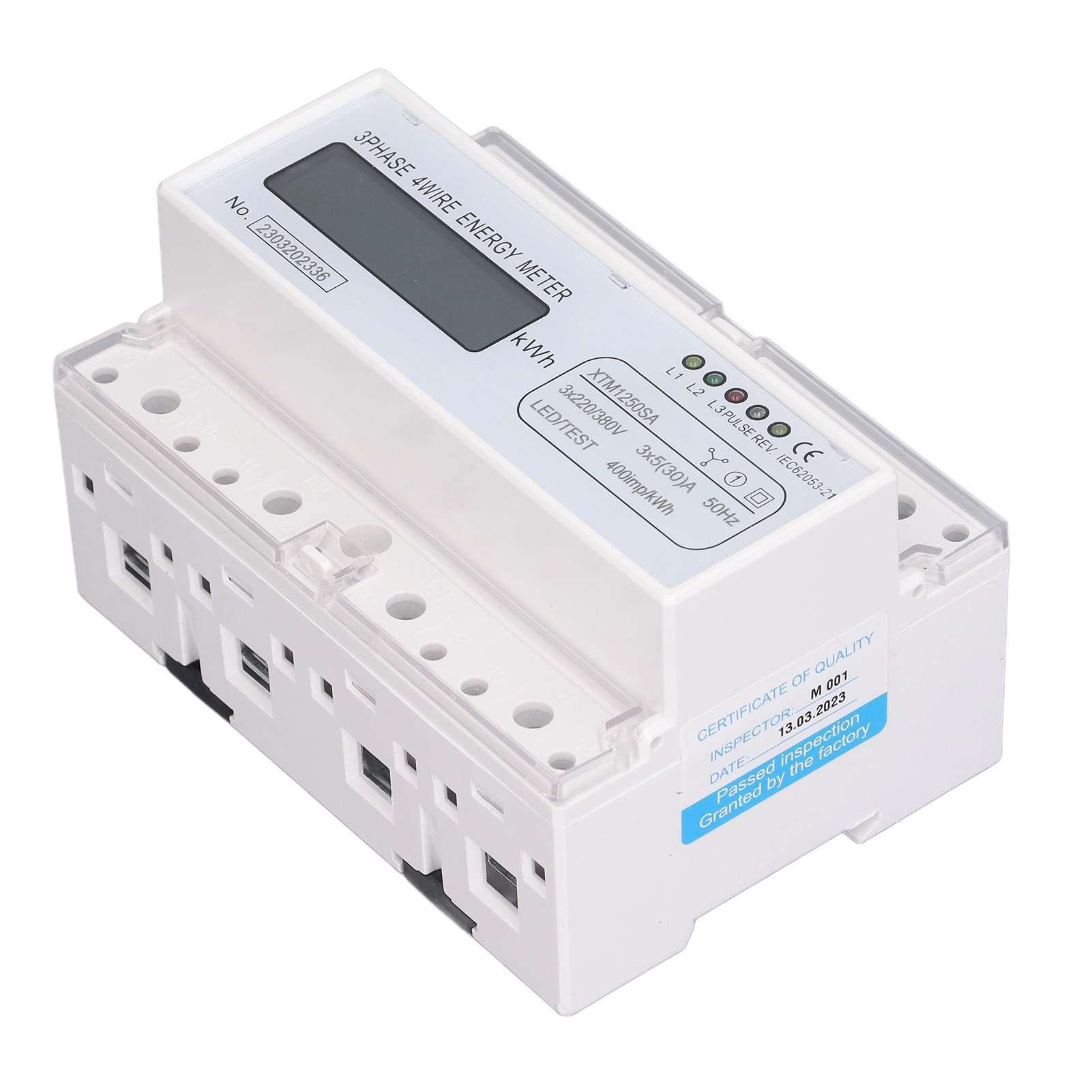7-stelliger Lcd-stromzähler Für 35-mm-din-schienenmontage, 3-phasig, 4-adrig, Stromverbrauchsanzeige, 3 X 5 (30) A