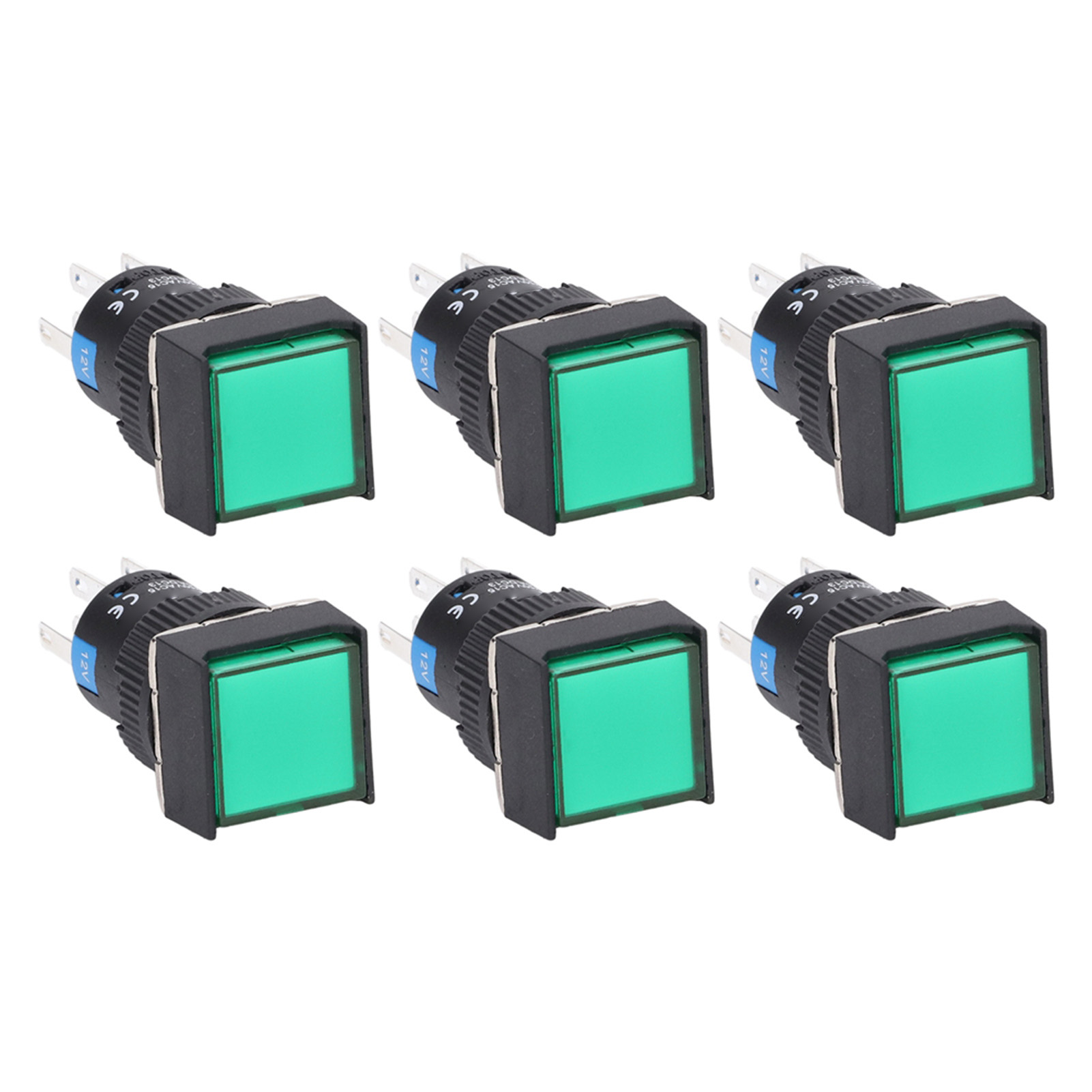25 Stück Quadratische Drucktaster Aus Abs-messing, 8-polig, Selbstverriegelnd, Mit Beleuchtung, 16 Mm, 12 V, Grün