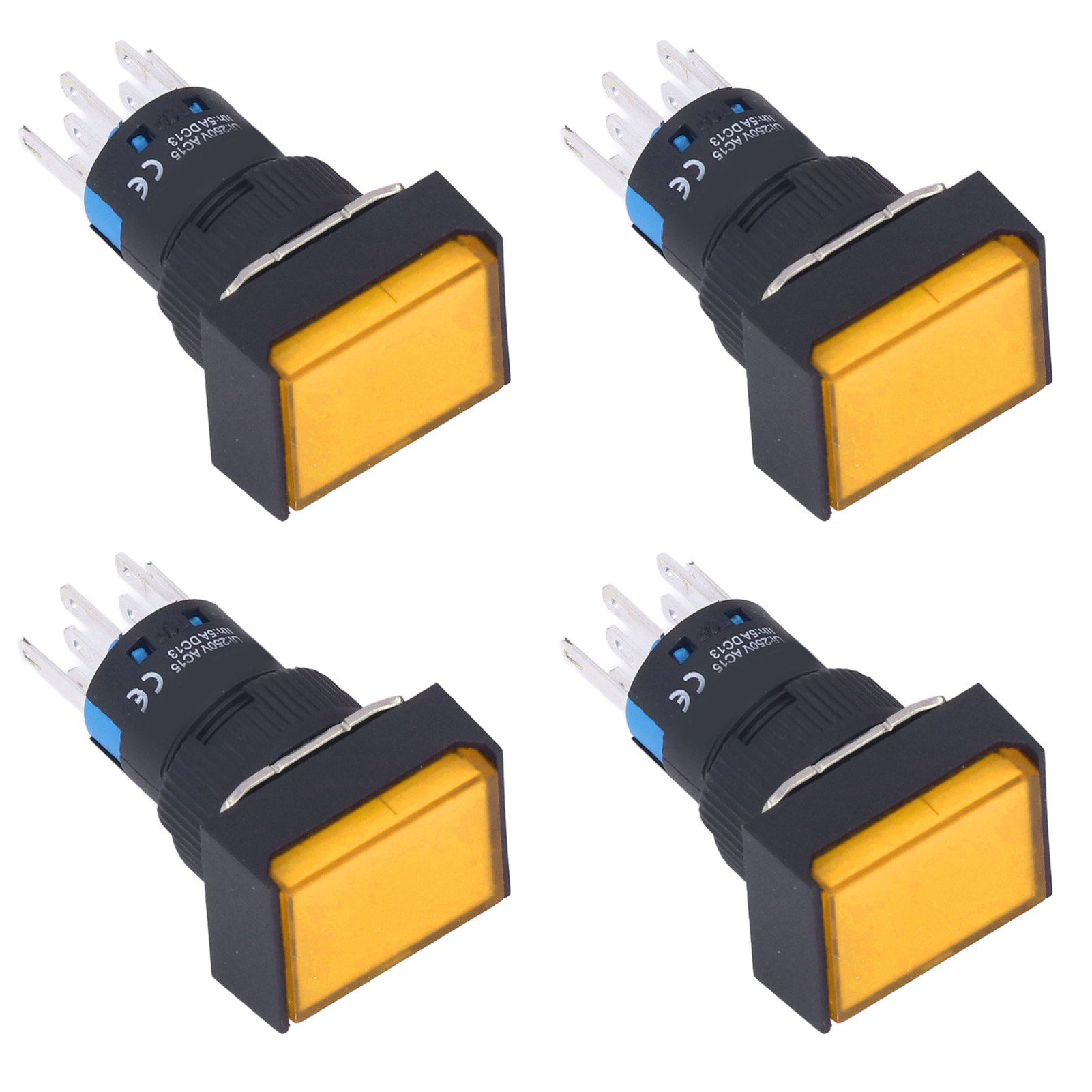 25 Stück Mikro-quadrat-drucktaster, Abs-messing, Selbstverriegelnd, Mit Beleuchtung, 16 Mm, 12 V, Gelb