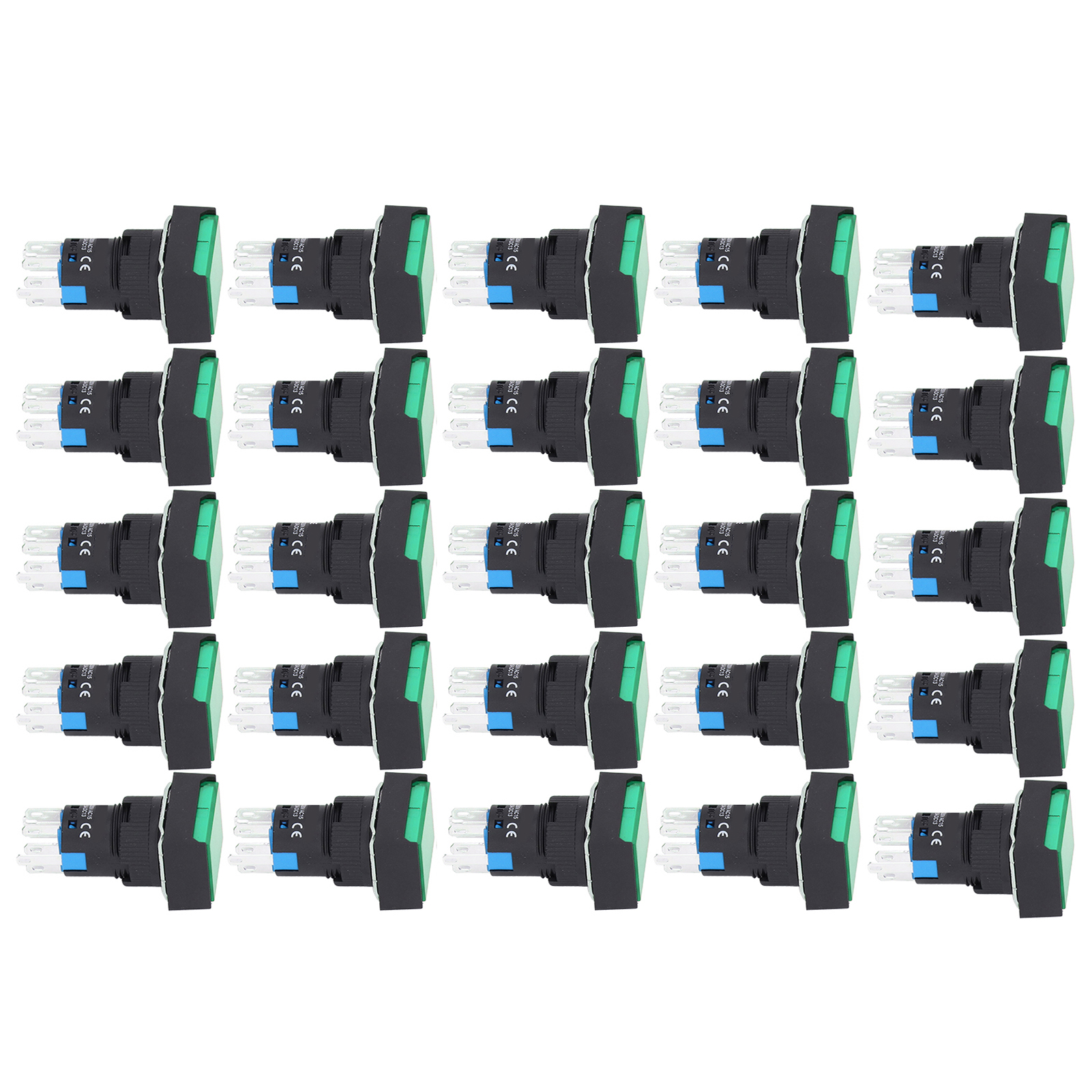 25 Stück Quadratische Drucktaster Aus Abs-messing, Selbstverriegelnd Mit Leuchte Für Verteilerkästen, 16 Mm, 24 V, Grün