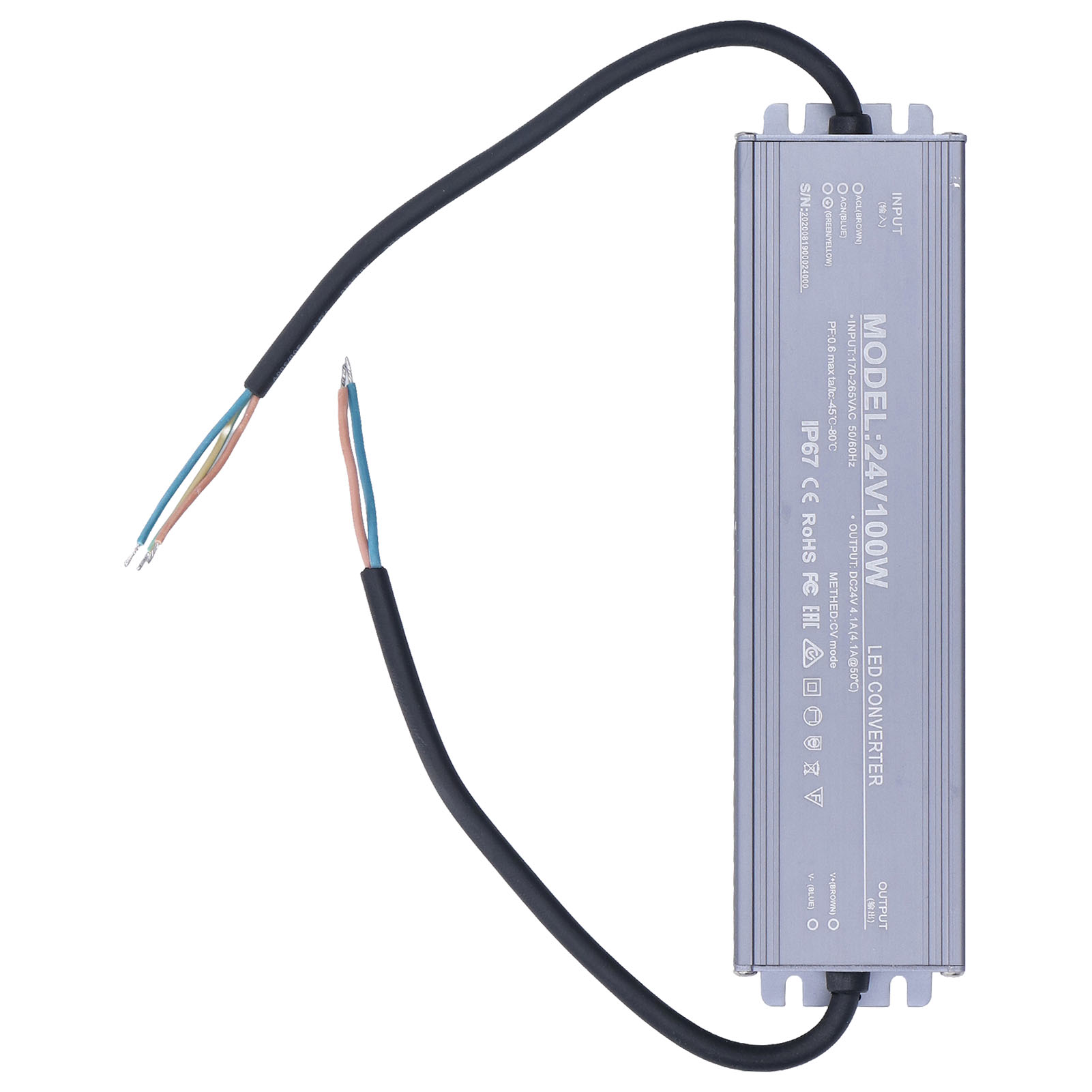 Ip67 Wasserdichtes Netzteil Mit Kupferkernkabel, Led-treiber-transformator, Ac 170–265 V, Eingang 24 V, 4,1 A