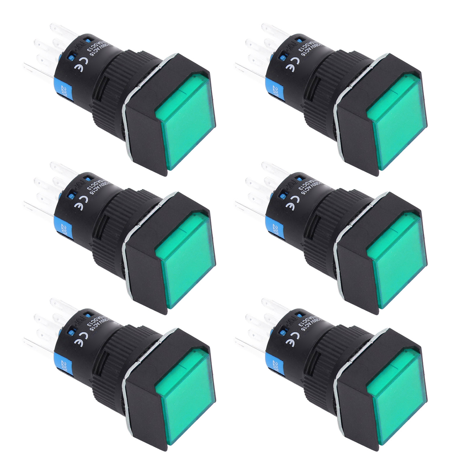 25 Stück Quadratische Drucktaster, 8-polig, Selbstverriegelnd, Mit Kontrollleuchte, Für Verteilerkästen, 16 Mm, 220 V, Grün