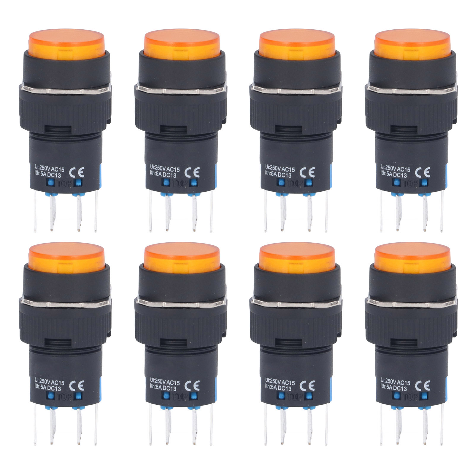 25 Stück Taster, Kurzzeitig, Selbstverriegelnd, 8-polig, 16 Mm Rund, Mit Leuchte, 12 V, Für Steuerung, Gelb