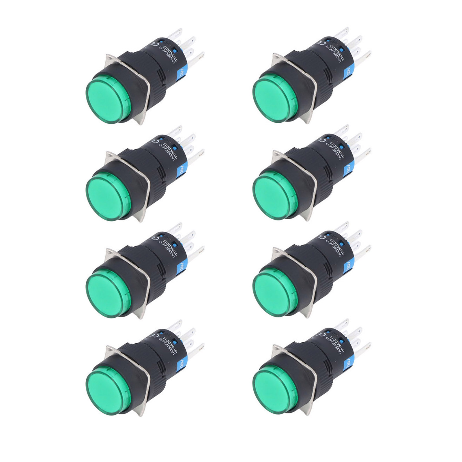 25 Stück Taster, Kurzzeitig, Selbstverriegelnd, 8-polig, 16 Mm Rund, Mit Leuchte, 12 V, Für Controlgreen