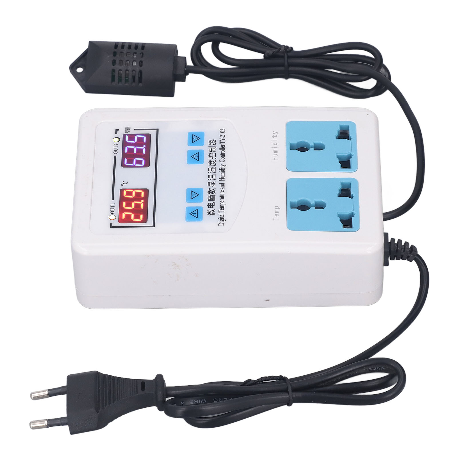 Temperatur- Und Feuchtigkeitsregler -20 Bis 60 °c, 0 Bis 100 % Relative Luftfeuchtigkeit, Lcd-anzeige, Hygrostat, 110–220 V Wechselstrom, Eu-stecker