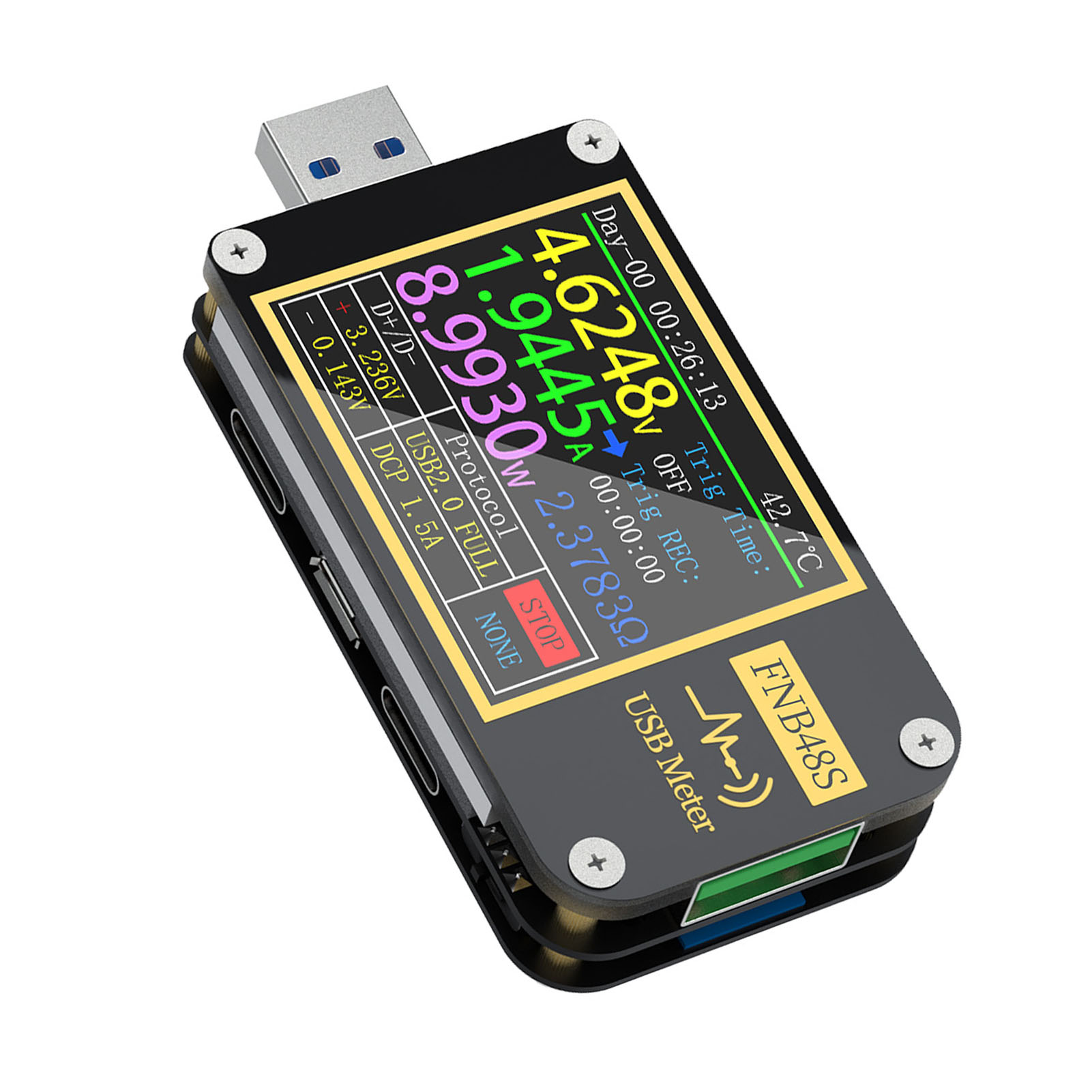 Multifunktions-usb-amperemeter Fnb48 Mit 9-poligem Usb-anschluss, Drehbarem Display, Schwerkraftsensor Und Bluetooth