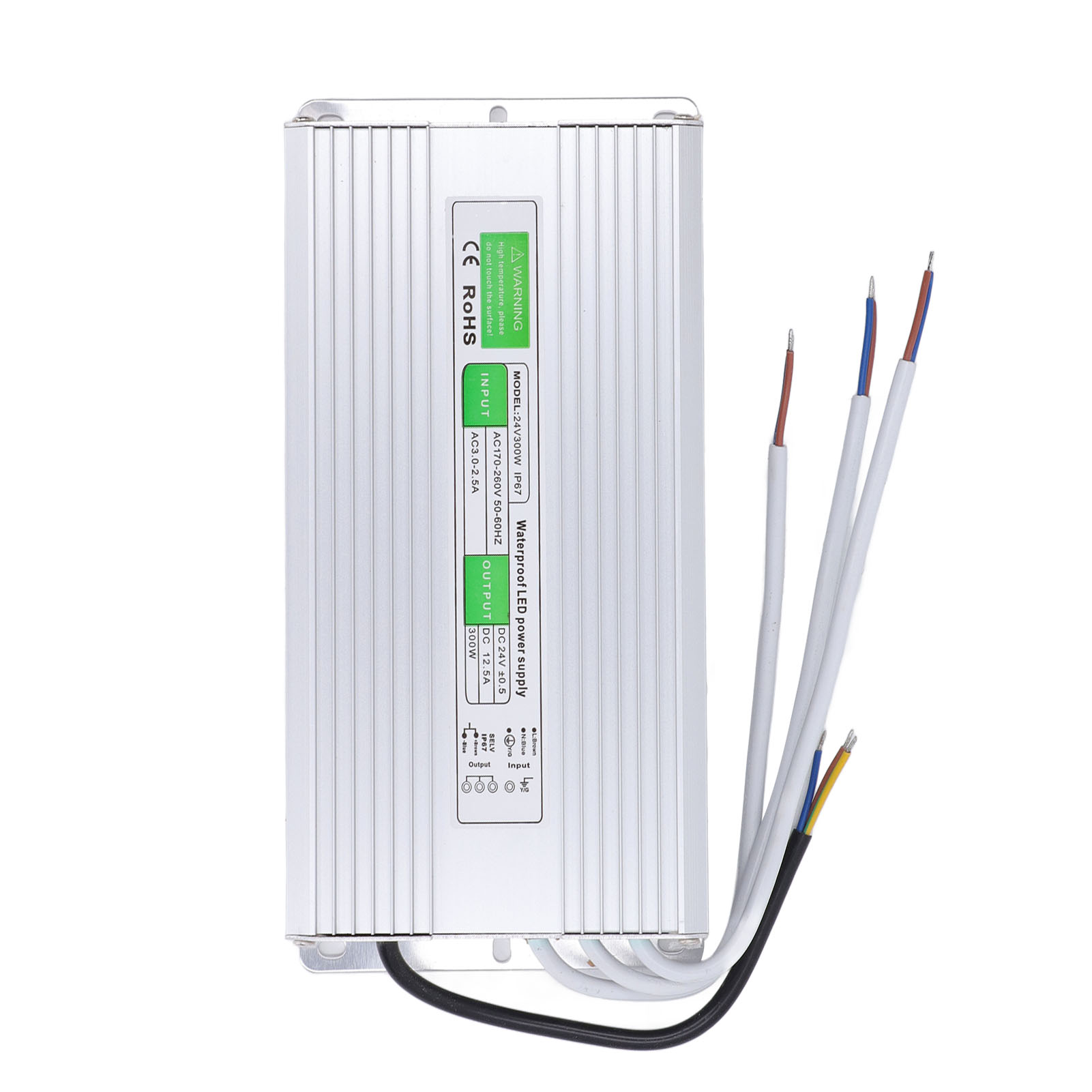 Led-leistungstreiber 300 W, Ip67 Wasserdicht, Aluminiumgehäuse, Led-netztransformator, Eingang: Ac 170–260 V, Ausgang: Dc 24 V