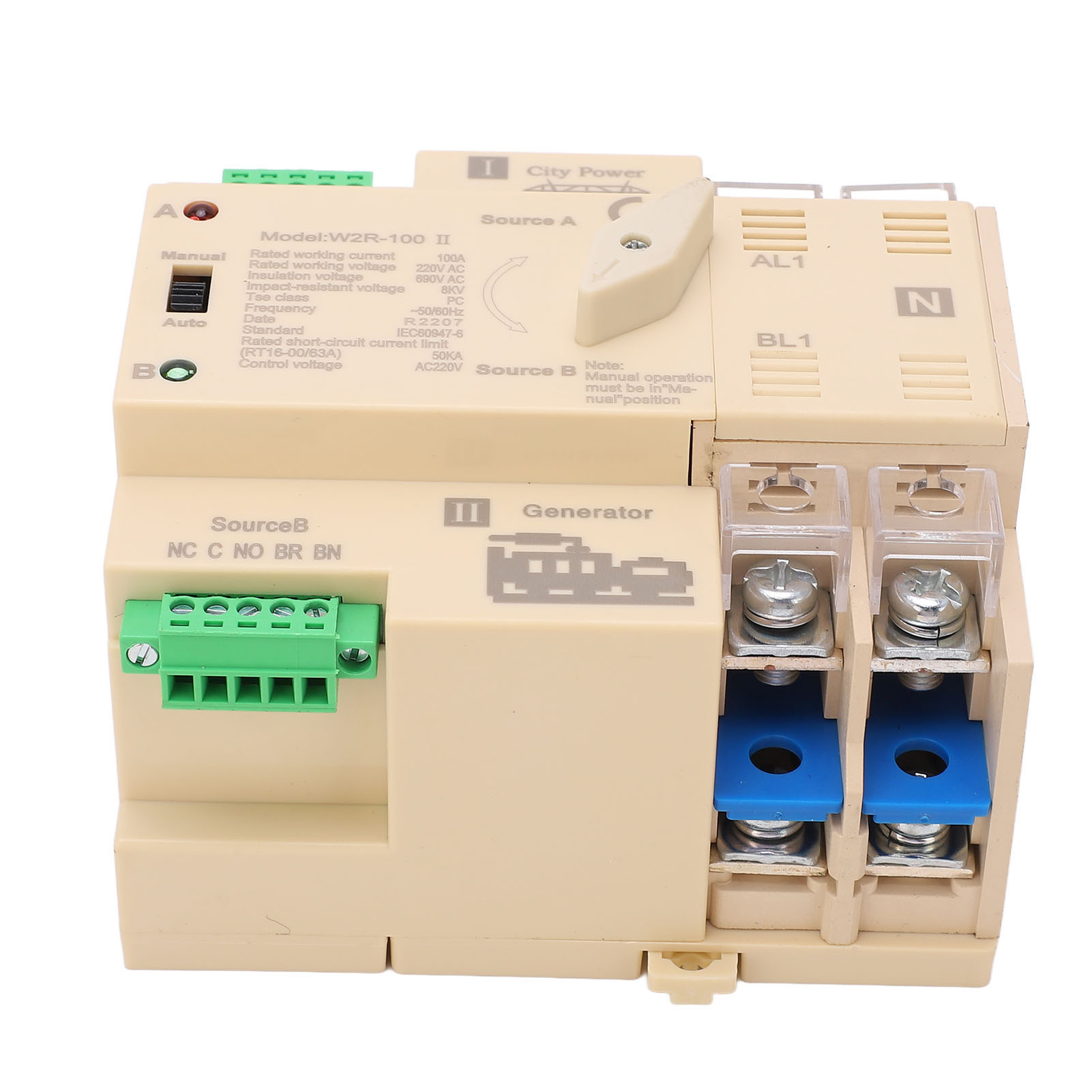 Automatischer Umschalter, Silberkontakt, Manueller Und Automatischer Modus, Dual-power-umschalter, 2-polig, Weiß, 100 A, 220 V