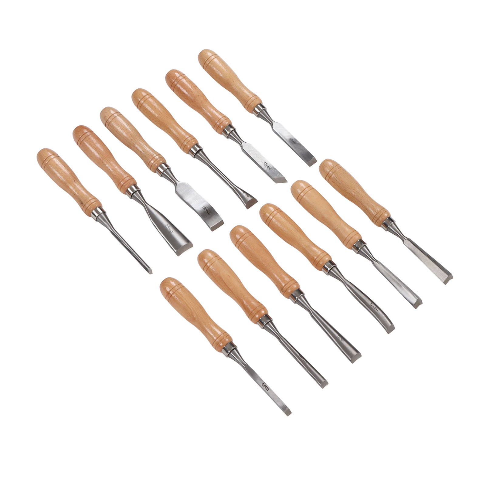 12-teiliges Handmeißel-set Mit Buchenholzgriff, Klinge Aus Kohlenstoffstahl, Scharfer Schnitzmeißel Für Die Holzbearbeitung