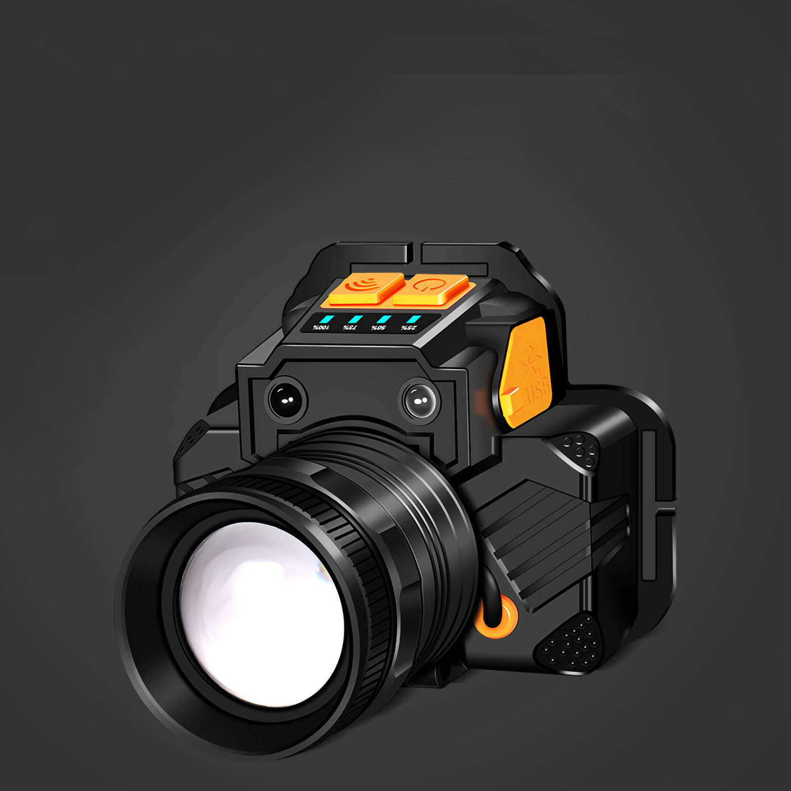Led-stirnlampe Mit Sensor, Drehbarem Zoom, Usb-ladefunktion, Starkem Licht, Outdoor-taschenlampe Mit Akku Und Weißem Licht
