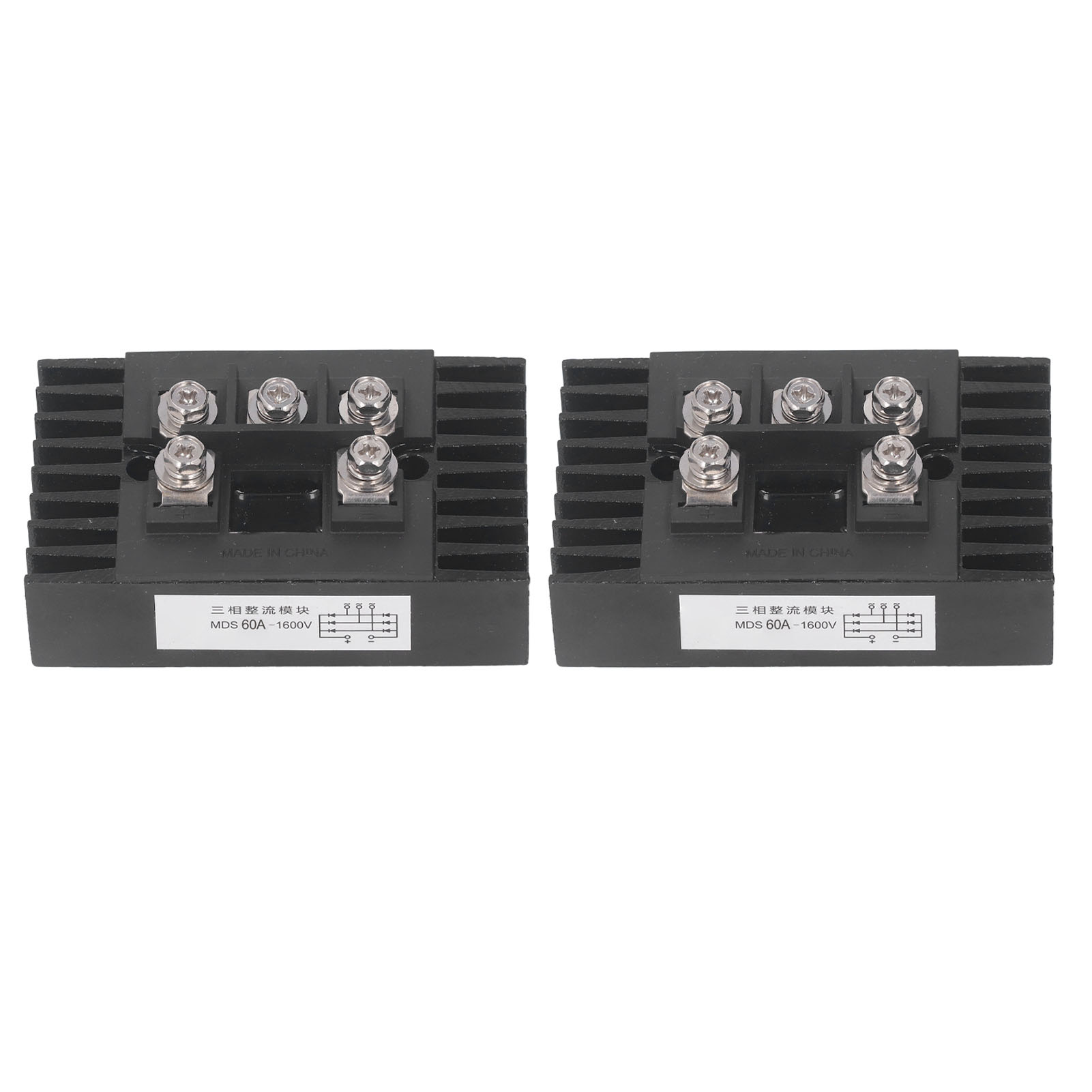 2 Stück Brückengleichrichtermodul Mit Kühlkörper, 1600 V, 60 A, Schwarzer Wasserdichter Kühlkörper, 3-phasen-brückengleichrichter