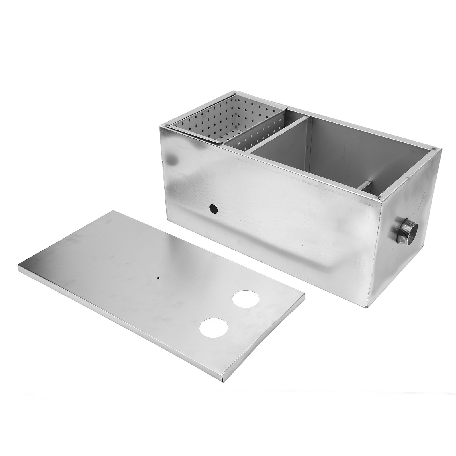 3-stufiger Fettabscheider Aus Edelstahl Für Küche Und Restaurant, 50 X 25 Cm, Zwei Öffnungen