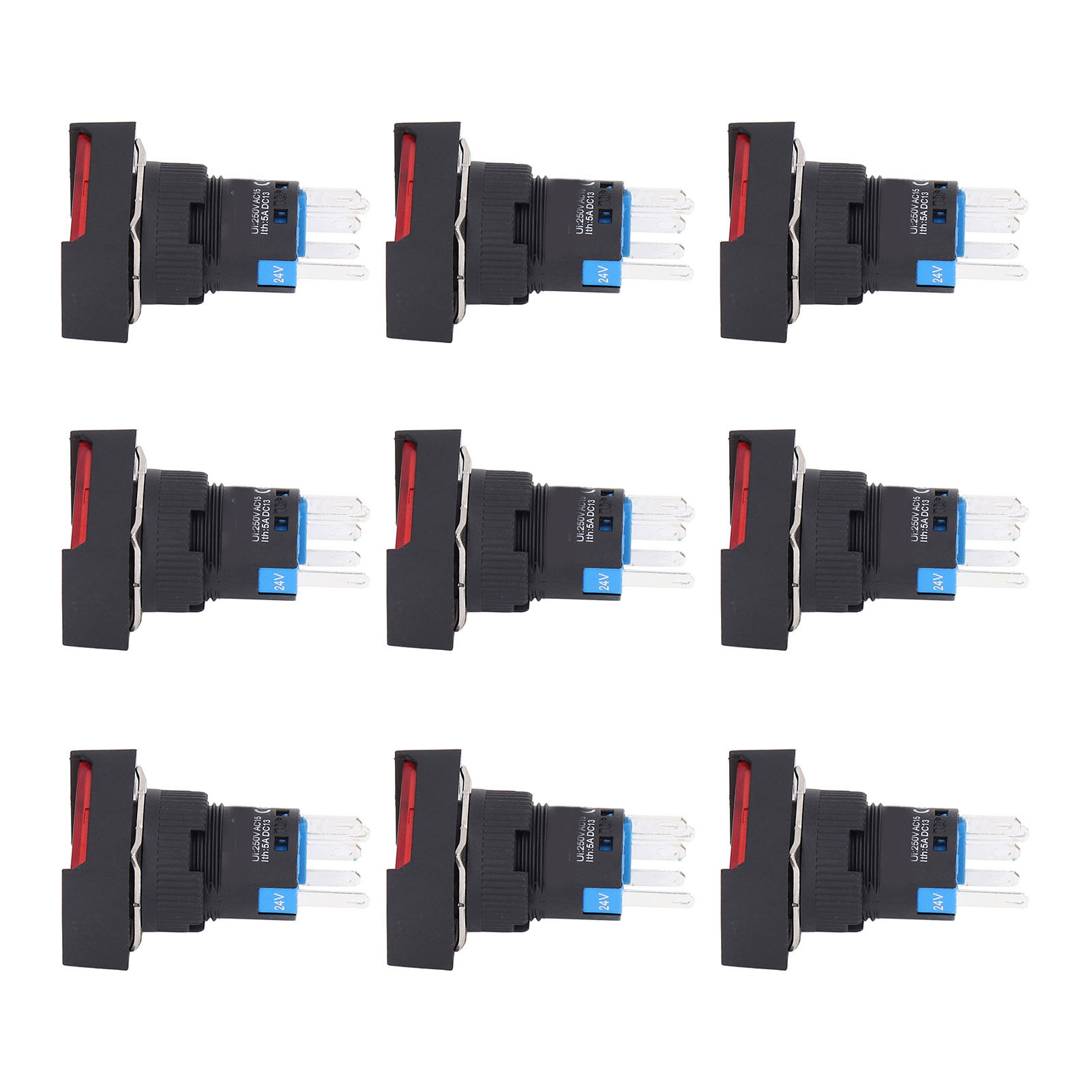 25-teiliges Set Mit Selbstverriegelnden, Kurzzeitigen Drucktaster-tastern (16 Mm, Quadratisch) Mit Beleuchtung (24vred)