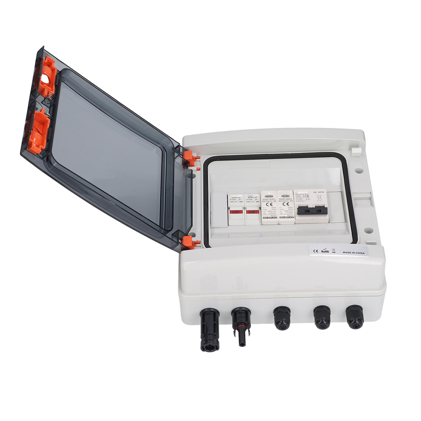 Solar-pv-kombinationsbox Für 2 Strings, 15-a-sicherung, Blitzschutz, Ip65, Vorverdrahtet Mit Mc-kabel, 1 Eingang, 1 Ausgang, Dc 1000 V