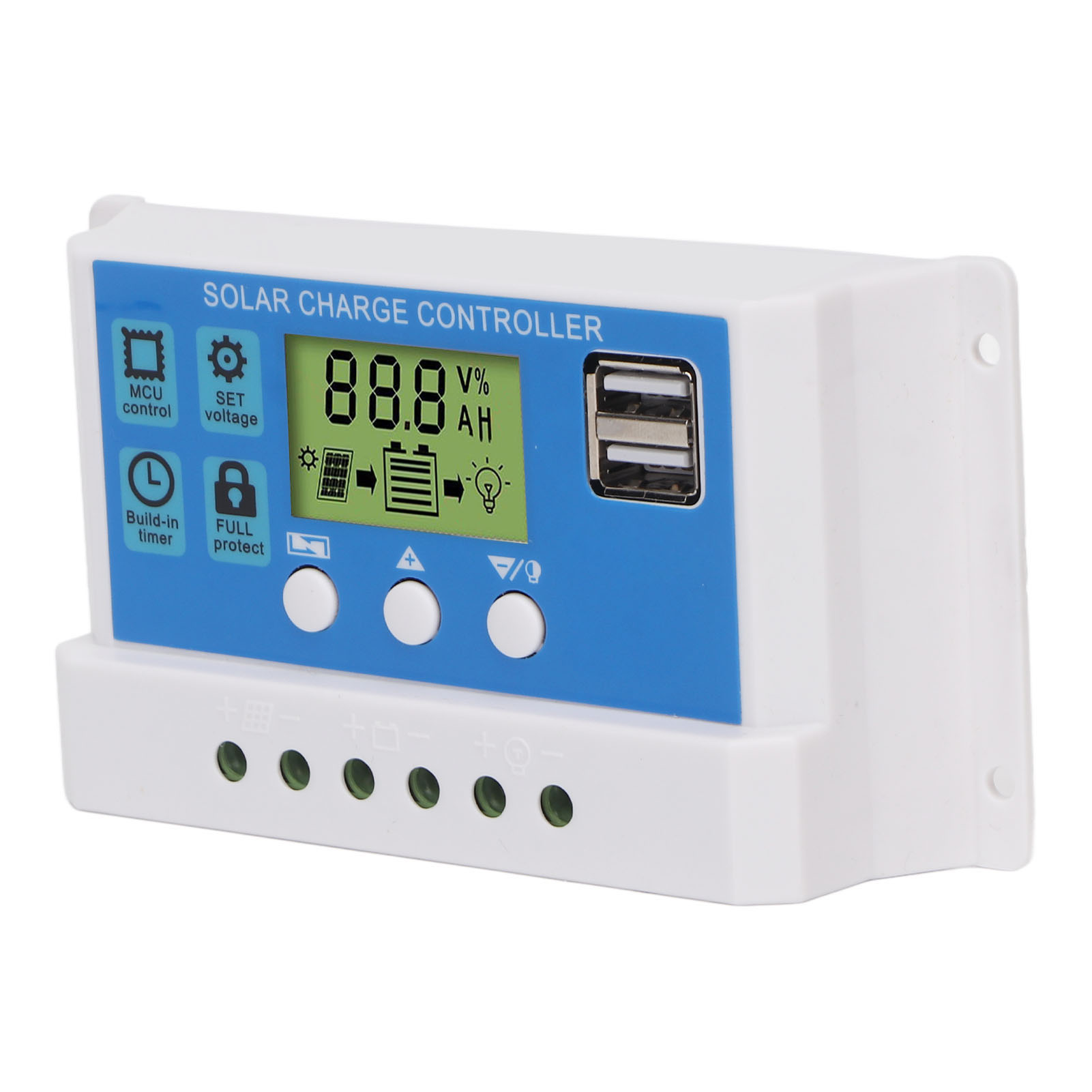 Pwm-solar-laderegler-panel Mit Intelligentem Regler, Einstellbarem Lcd-display, 2 Usb-anschlüssen, 12 V/24 V, Weiß, 30 A