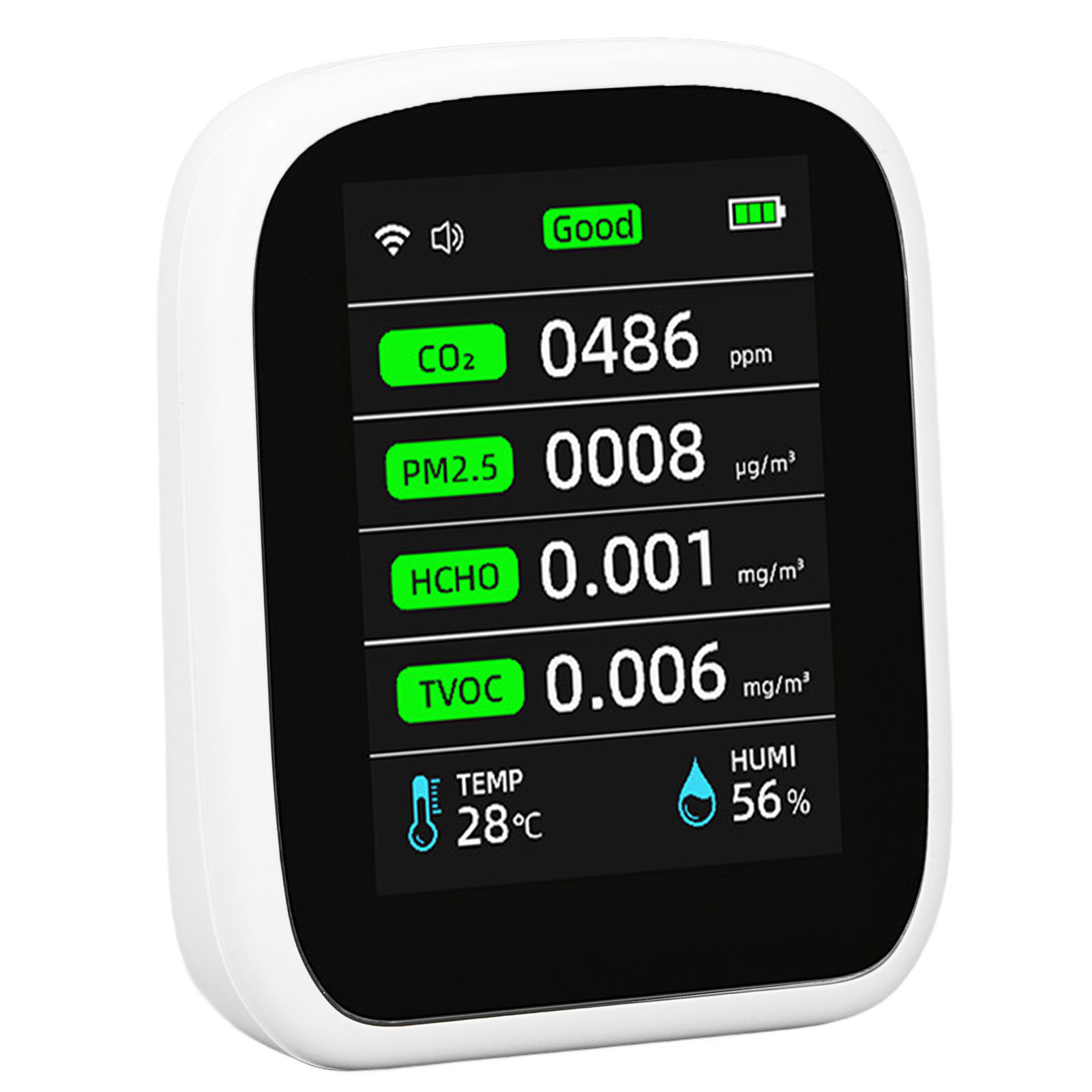 Tragbarer Luftqualitätsmonitor Mit Wlan-funktion: Präzise Messung Von Pm2,5, Co2, Tvoc, Hcho, Luftfeuchtigkeit, Temperatur Und Innenraumtemperatur – Ideal Für Zuhause, Schule, Hotel Und Auto.