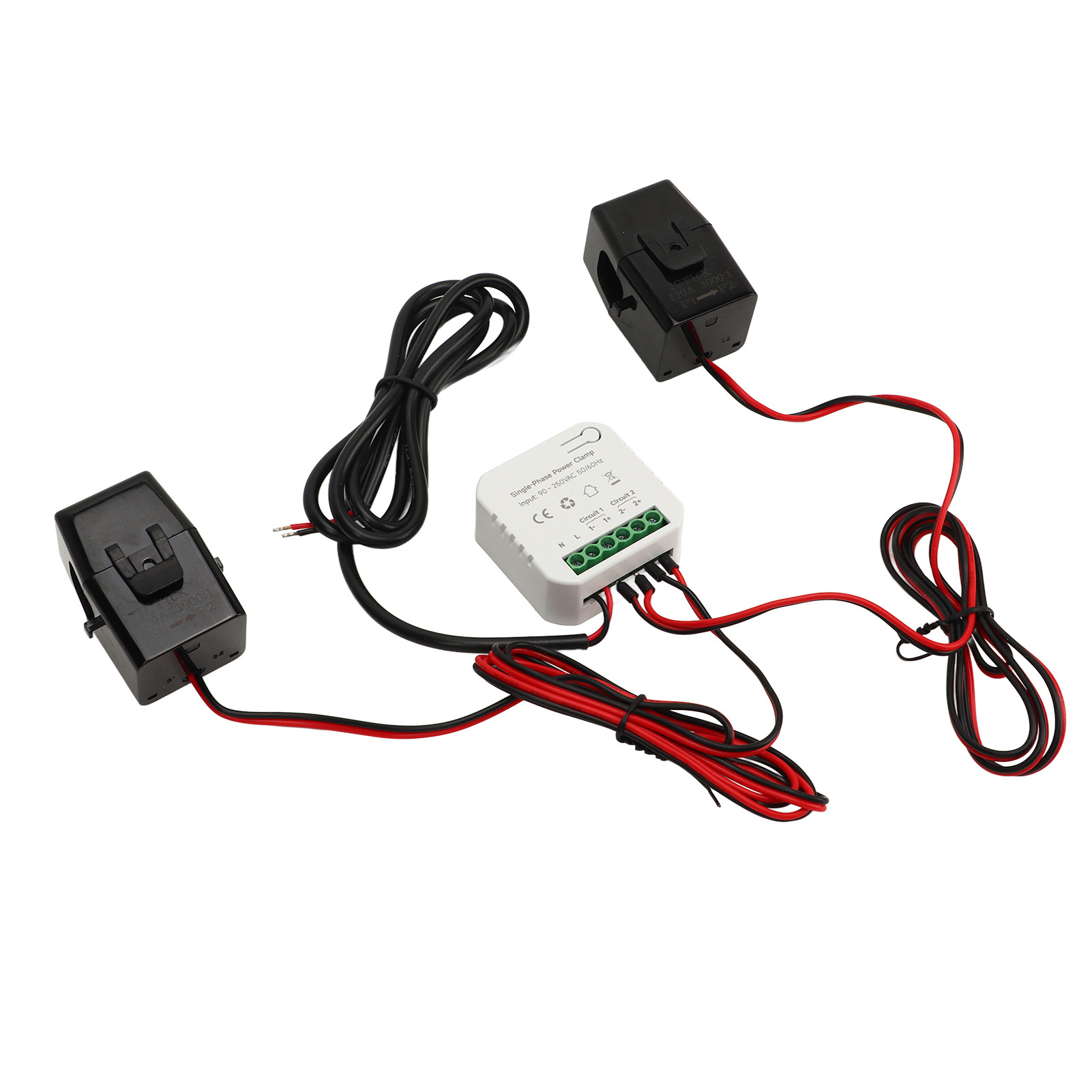 Intelligenter Energiezähler Für Tuya Wlan-verbrauchsmonitor, Einphasig, Mit 2 Stromwandlern 120act (90–250 V Ac)
