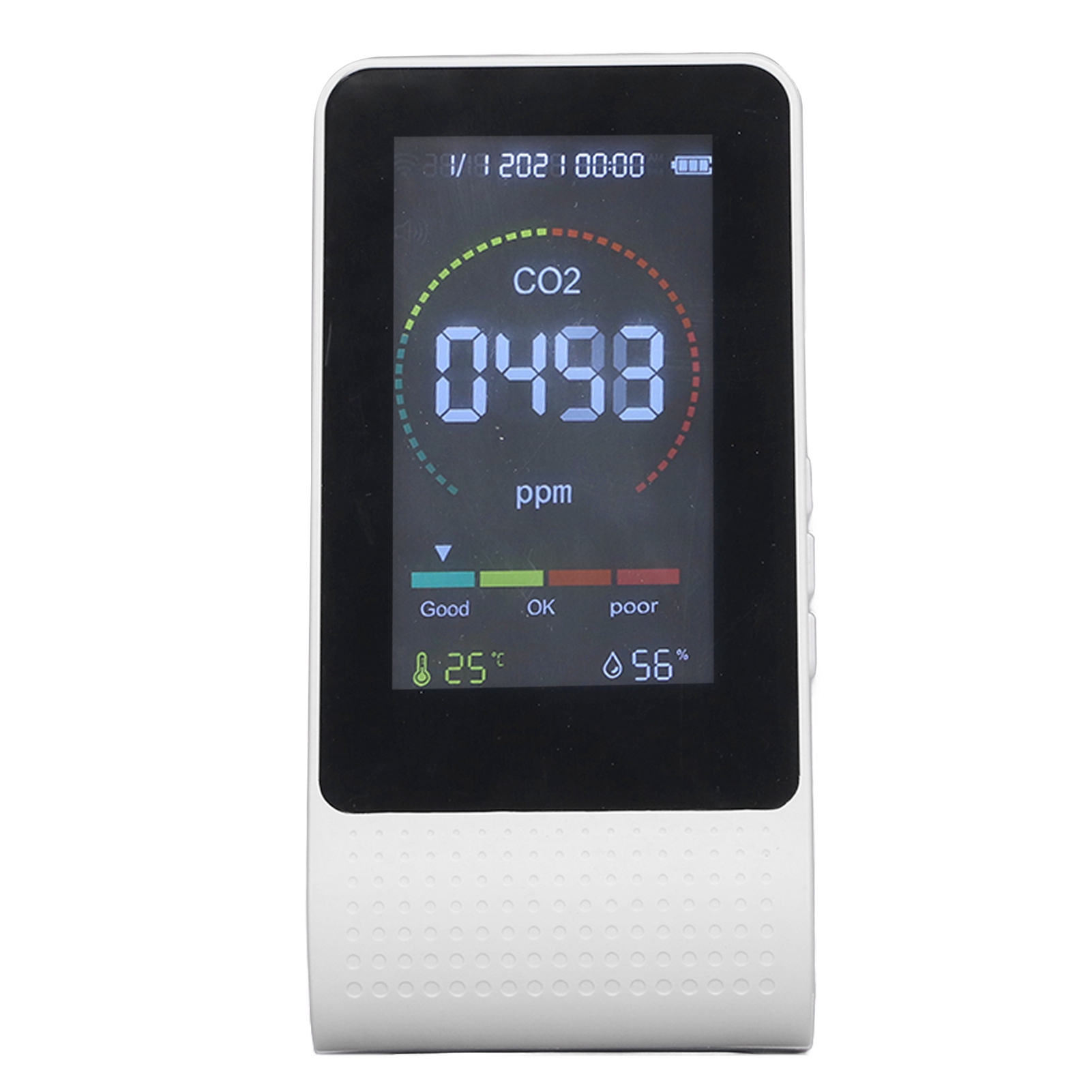 Weißer Co2-luftqualitätsmonitor Mit Led-digitalanzeige, Lcd-bildschirm Und Hintergrundbeleuchtung, Temperatur-, Feuchtigkeits- Und Tvoc-detektor.