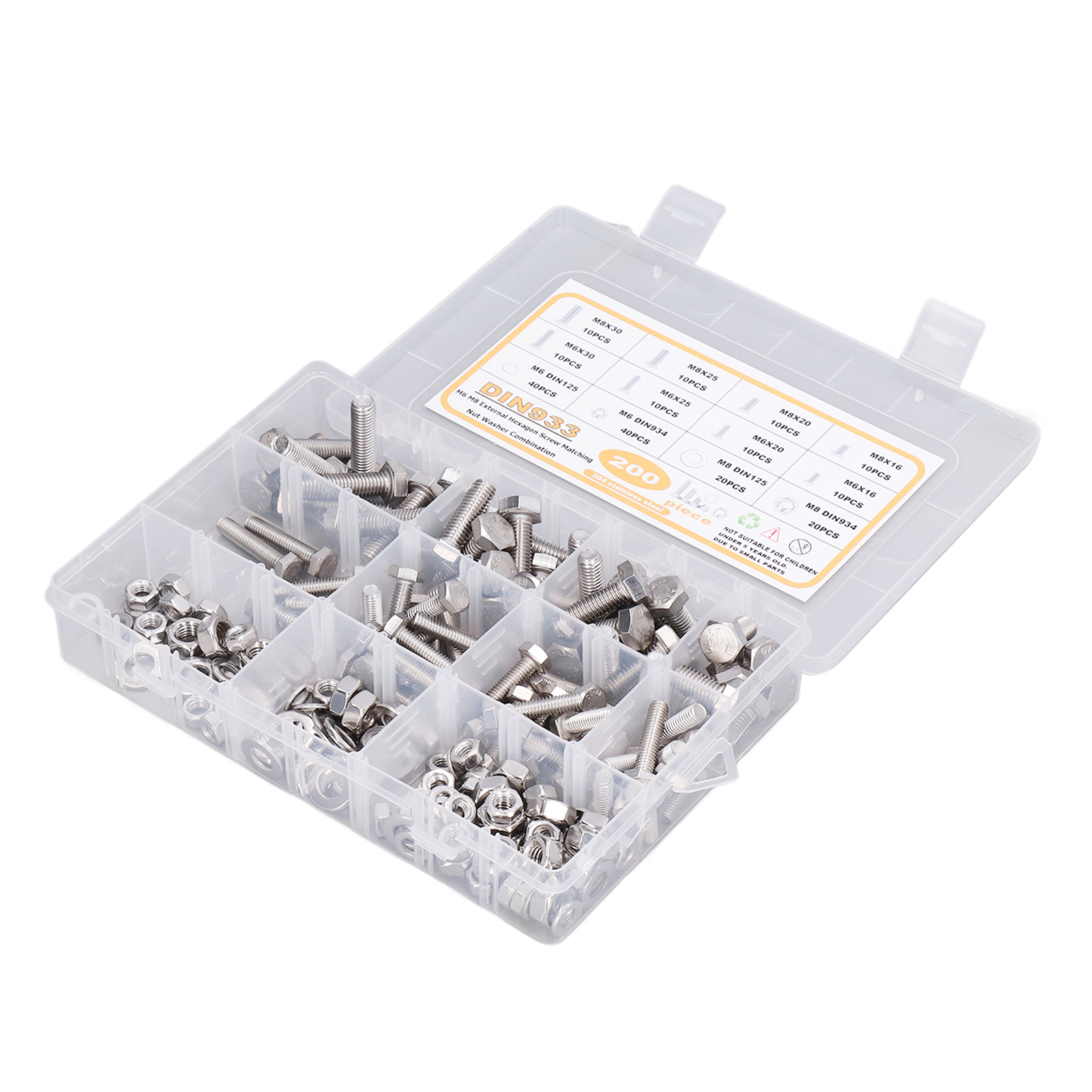 200-teiliges Set Aus Sechskantschrauben, Unterlegscheiben Und Muttern Aus Edelstahl 304 Für Die Reparatur Von Möbeln