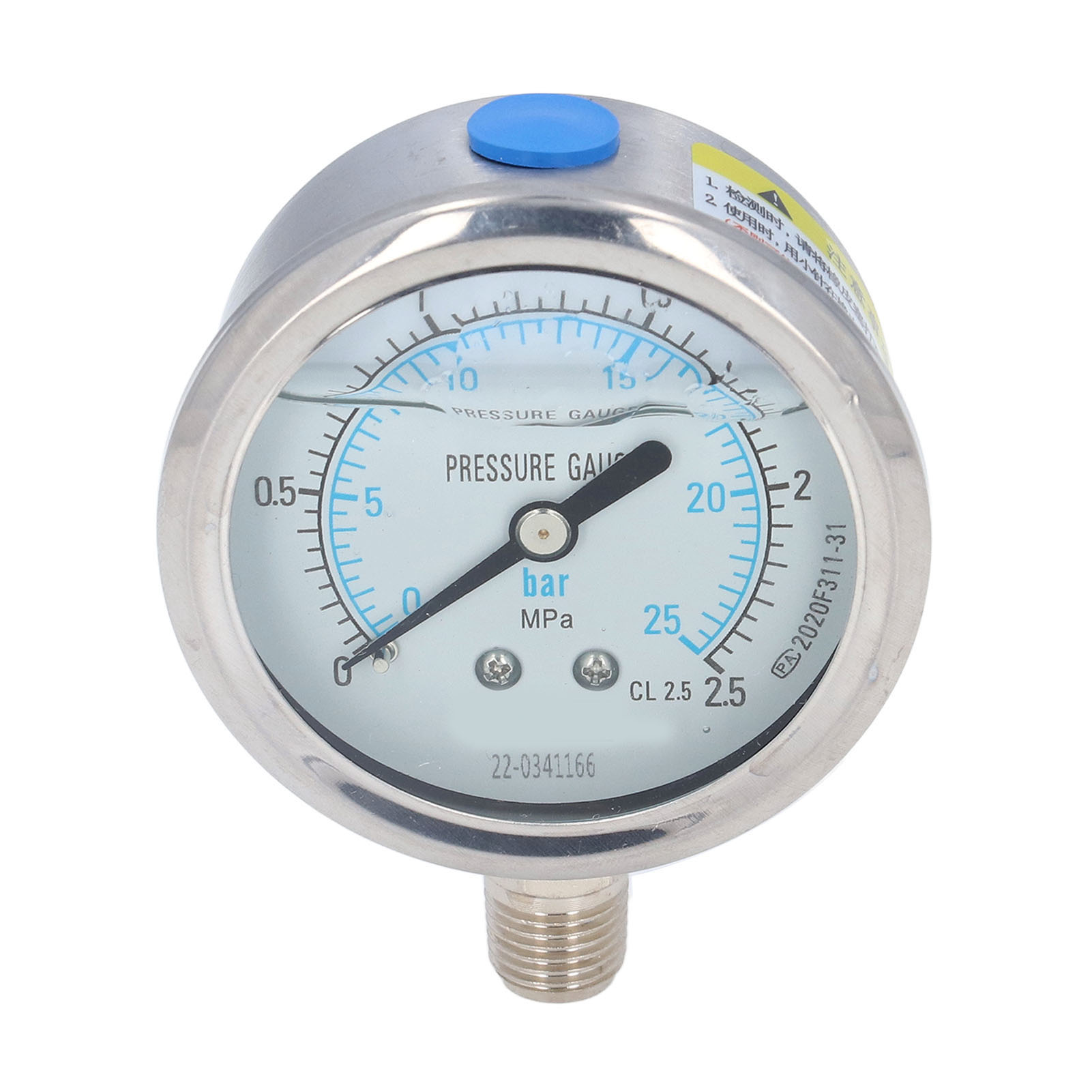 Manometer 1/4 Npt, Genauigkeitsstufe 2,5, Transparentes Zifferblatt, Vakuummanometer Mit Edelstahlgehäuse, 0 Bis 2,5 Mpa