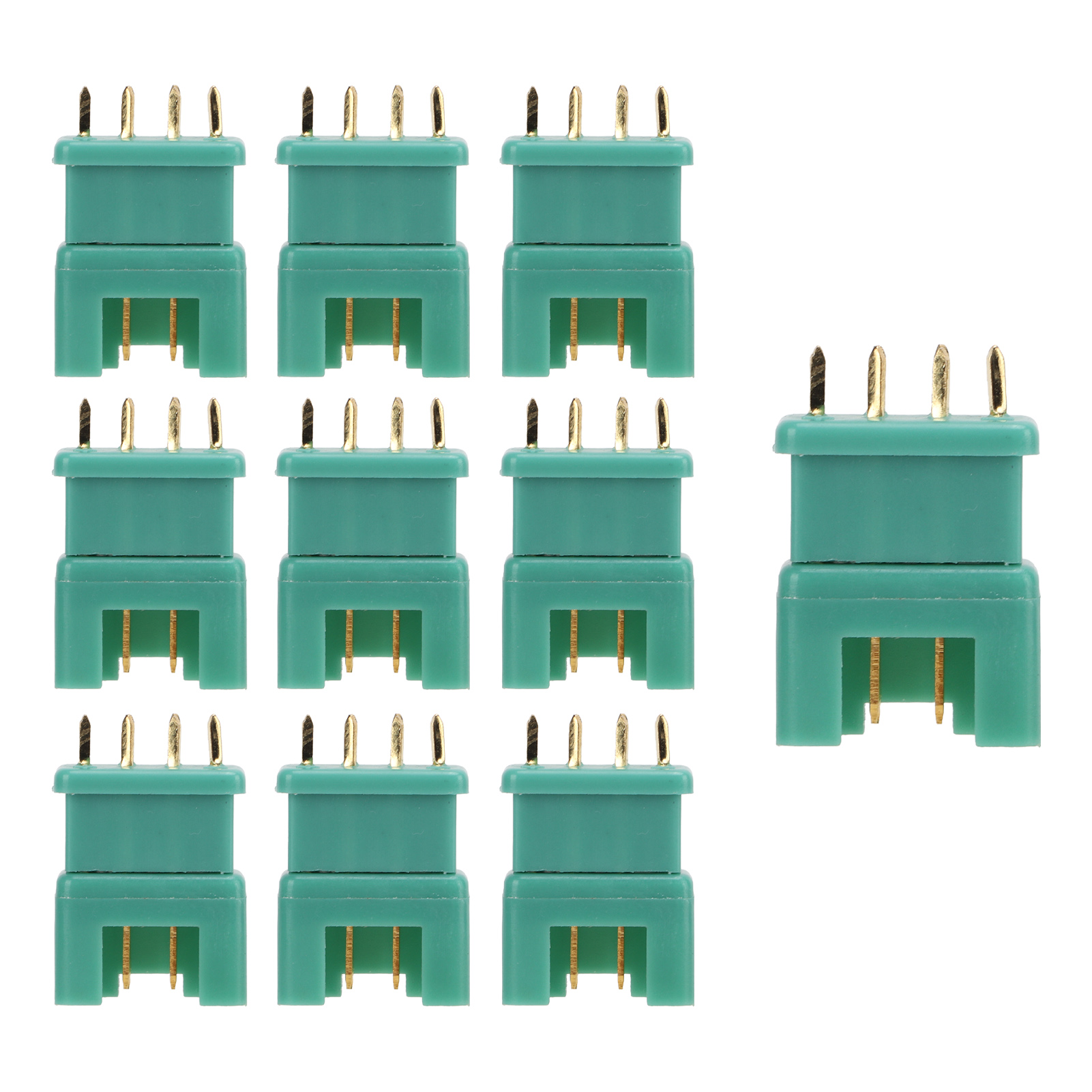 10 Stück 13.030 10 Stück 13.031 Mpx Grüner Sechskantstecker Kupfer Vergoldet Nylon Spritzgussmodell Batterieanschluss